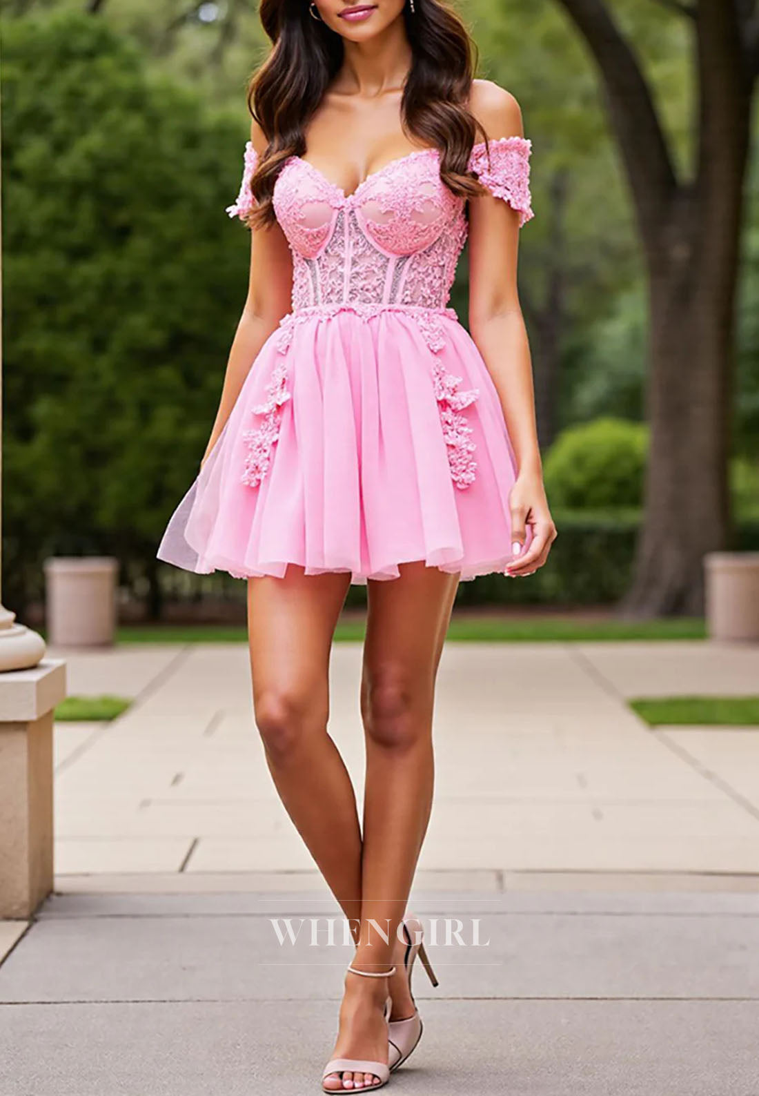 Candy Pink Sweetheart Appliqued Lace Sleeveless A-Line Short Homecoming Dress