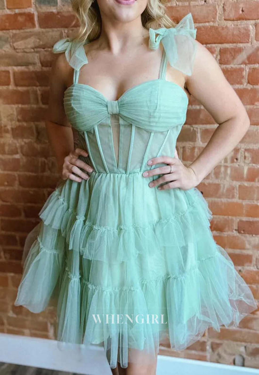 A-Line Ruffles Sleeveless Sweetheart Tulle Back Zipper Short Homecoming Dress