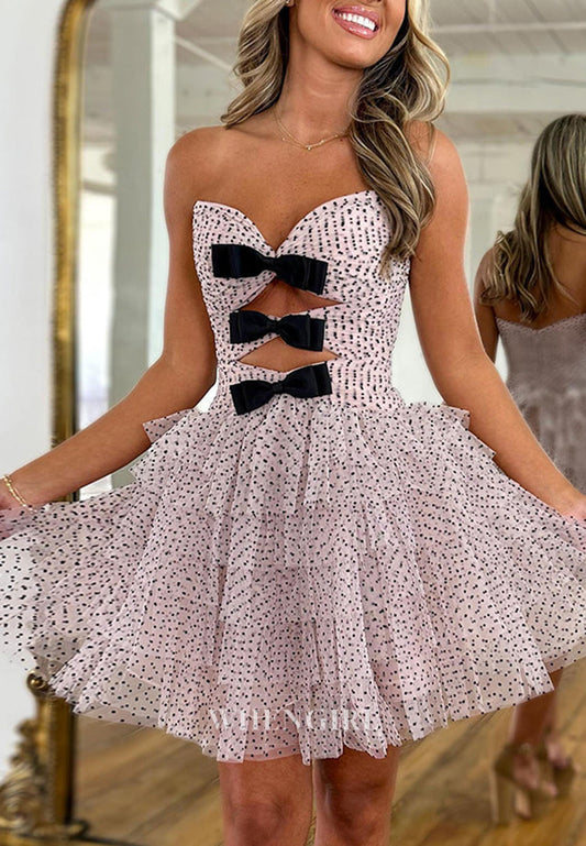 A-Line Sweetheart Sleeveless Cut Out Bowknots Back Zipper Short Homecoming Dress