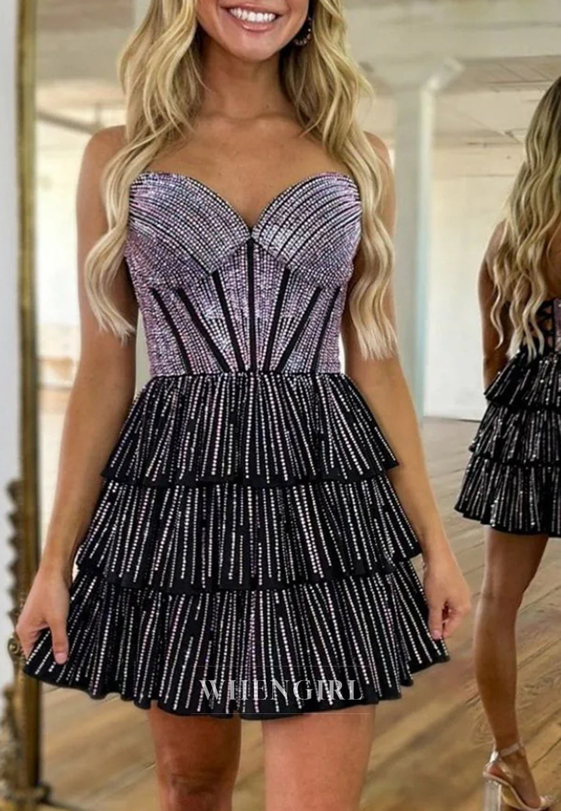 A-Line Sleeveless Multi Tiered Beaded Ruffles Lace Up Short Home Coming Dress