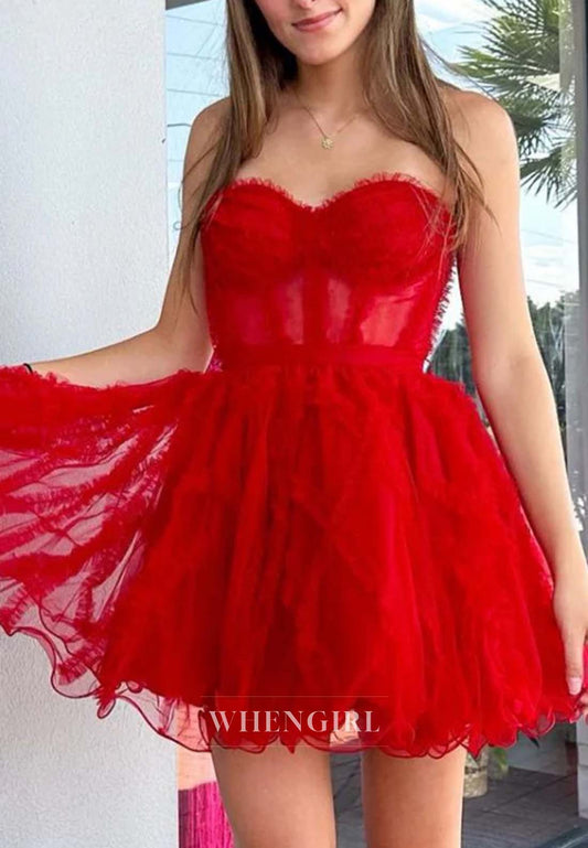 Sleeveless A-Line Back Zipper Sweetheart Short Strapless Homecoming Dress