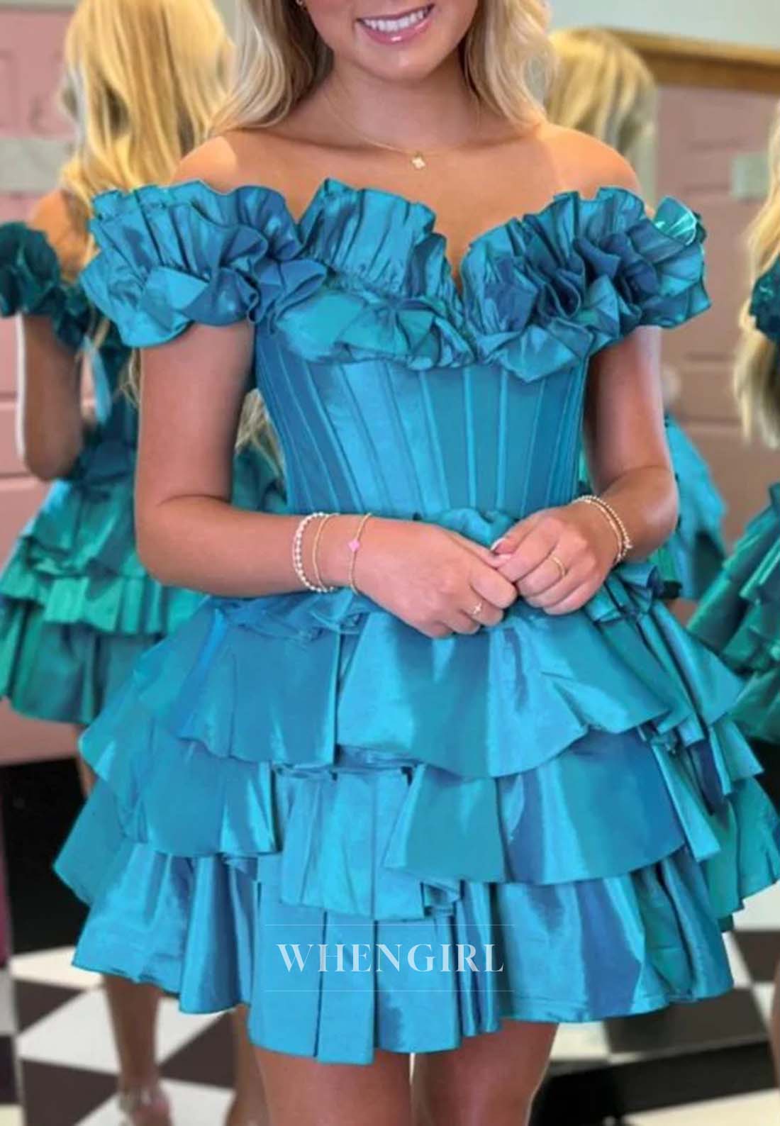 Sweetheart Off Shoulder Tiered Lace Up A-Line Homecoming Dress