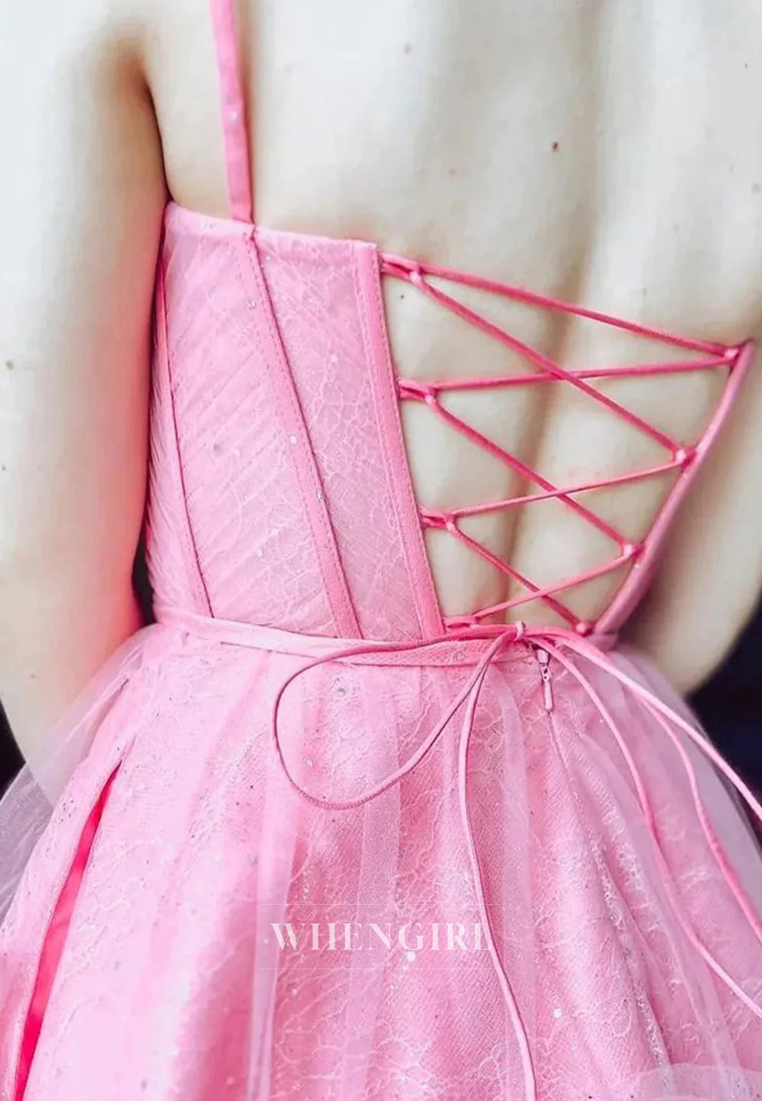 A-Line Sleeveless V Neck Multi Tiered Lace Up Short Tulle Homecoming Dress