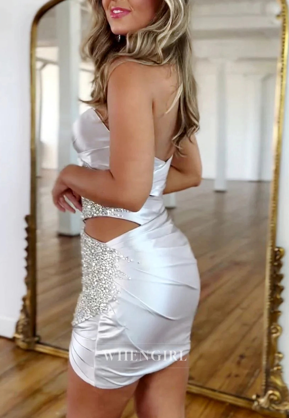 Silver Sweetheart Sleeveless Beaded Cut Out Strapless Short Homecoming Dress