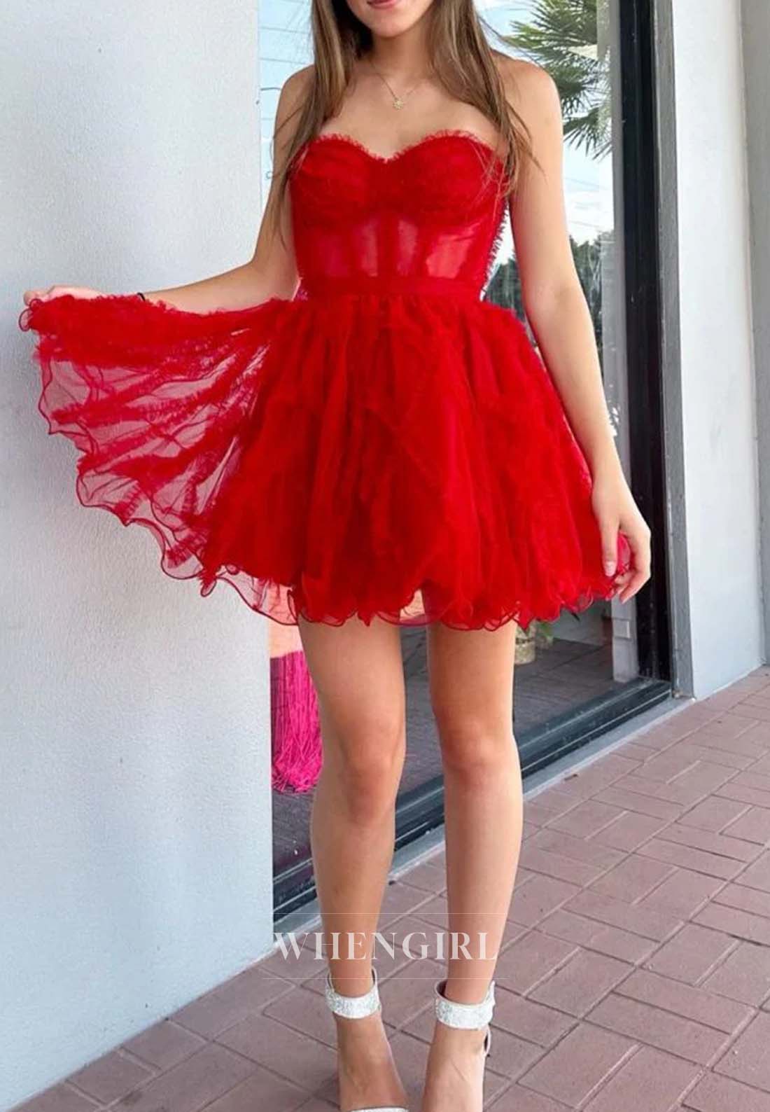 Sleeveless A-Line Back Zipper Sweetheart Short Strapless Homecoming Dress