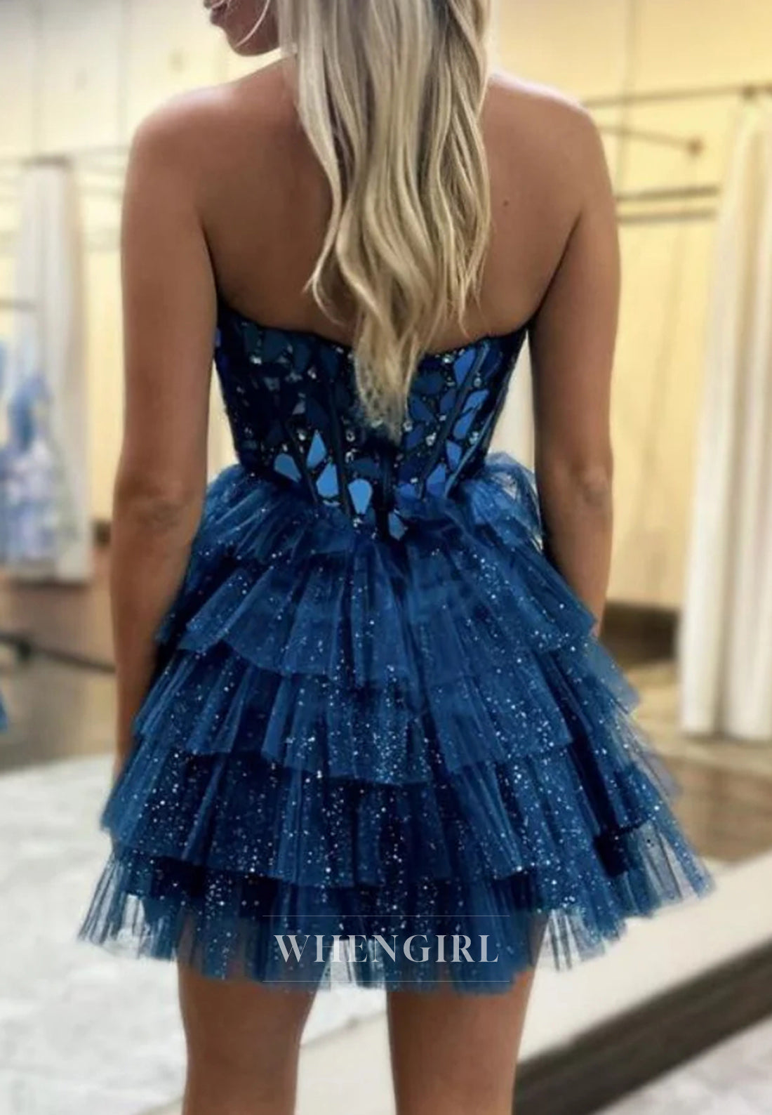 Sweetheart Sleeveless Multi Tiered Back Zipper Cut Glass Mirro Short A-Line Homecoming Dress