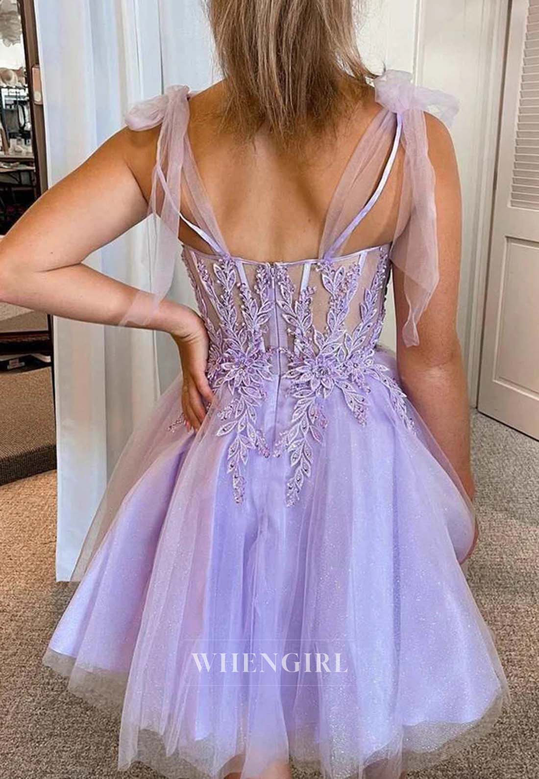 Lilac Appliqued Sweetheart Sleeveless Short A-Line Tulle Homecoming Dress