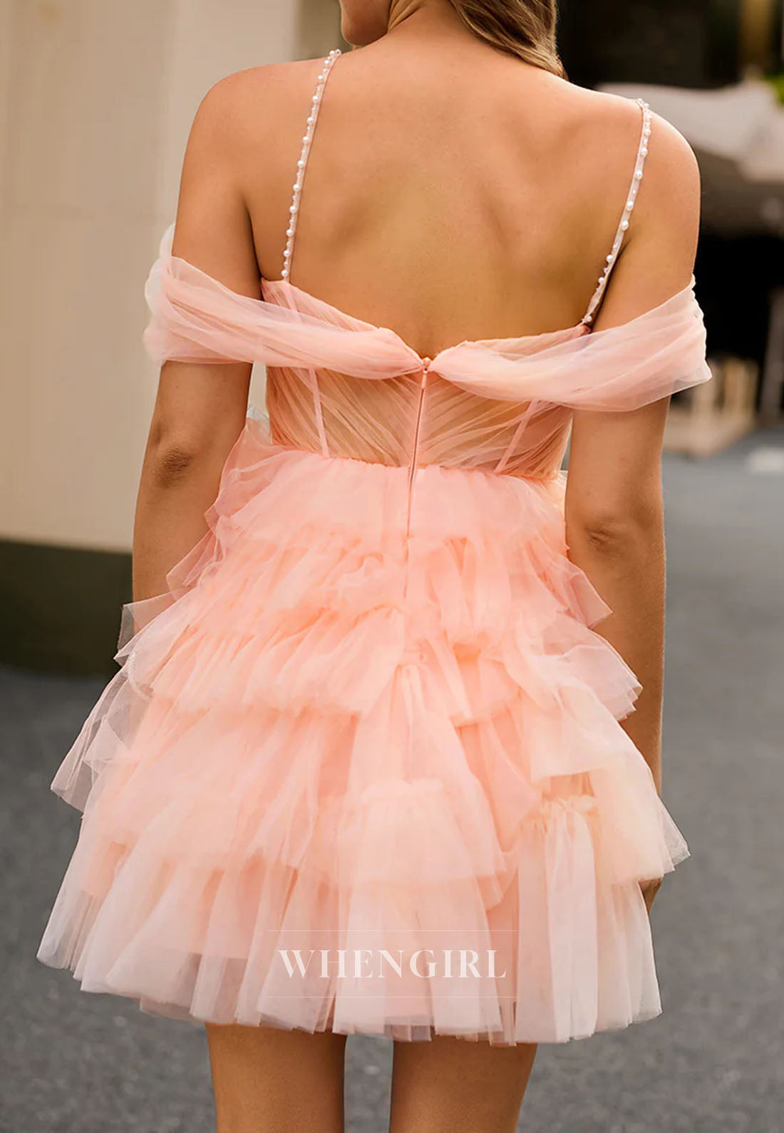 Pearl Pink Sweetheart 3D Flowers Back Zipper Multi Tiered Tulle A-Line Short Homecoming Dress