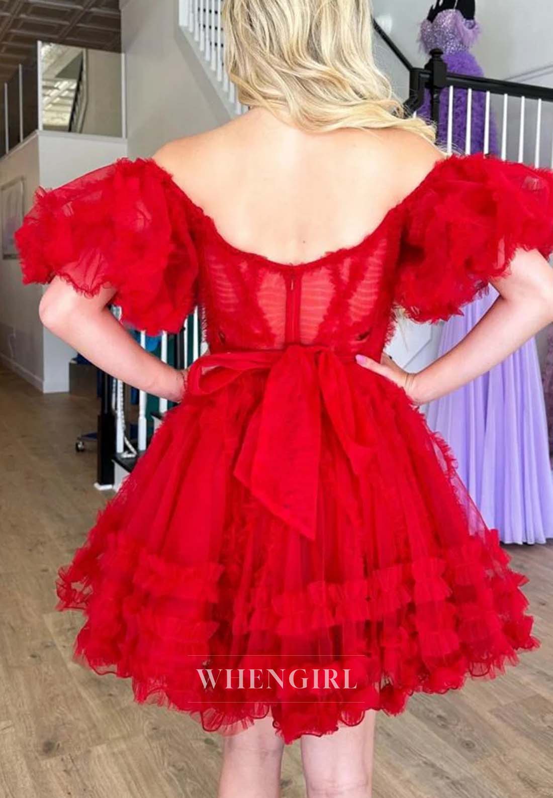 A-Line Short Sleeves Sweetheart Back Zipper Homecoming Dress