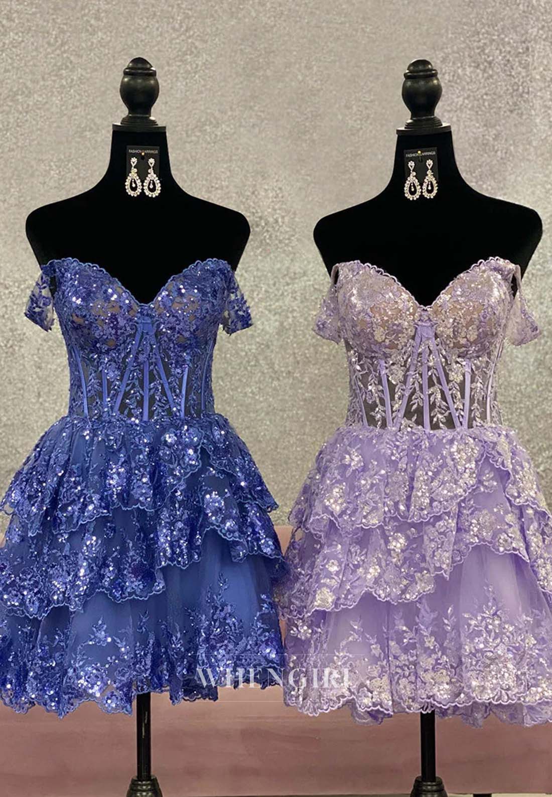 A-Line Off Shoulder Multi Tiered Back Zipper Sweetheart Homecoming Dress