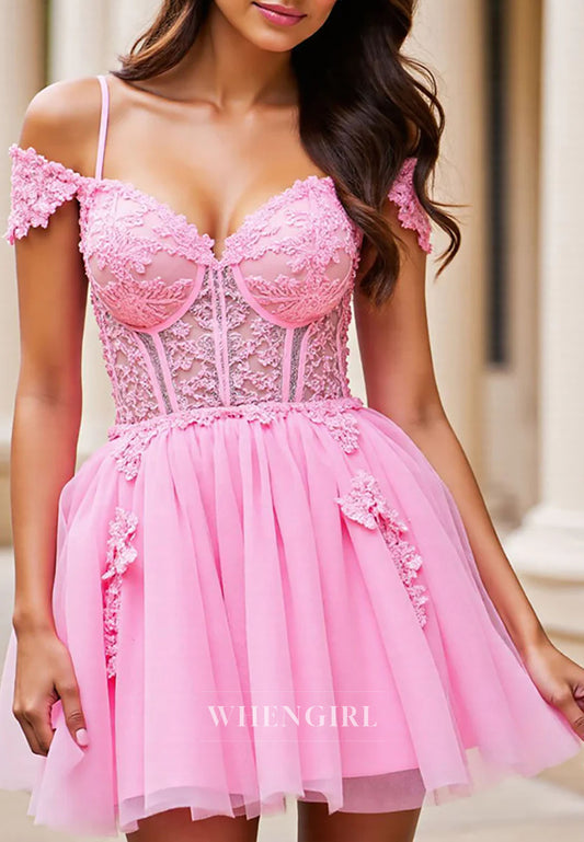 Candy Pink Sweetheart Appliqued Lace Sleeveless A-Line Short Homecoming Dress