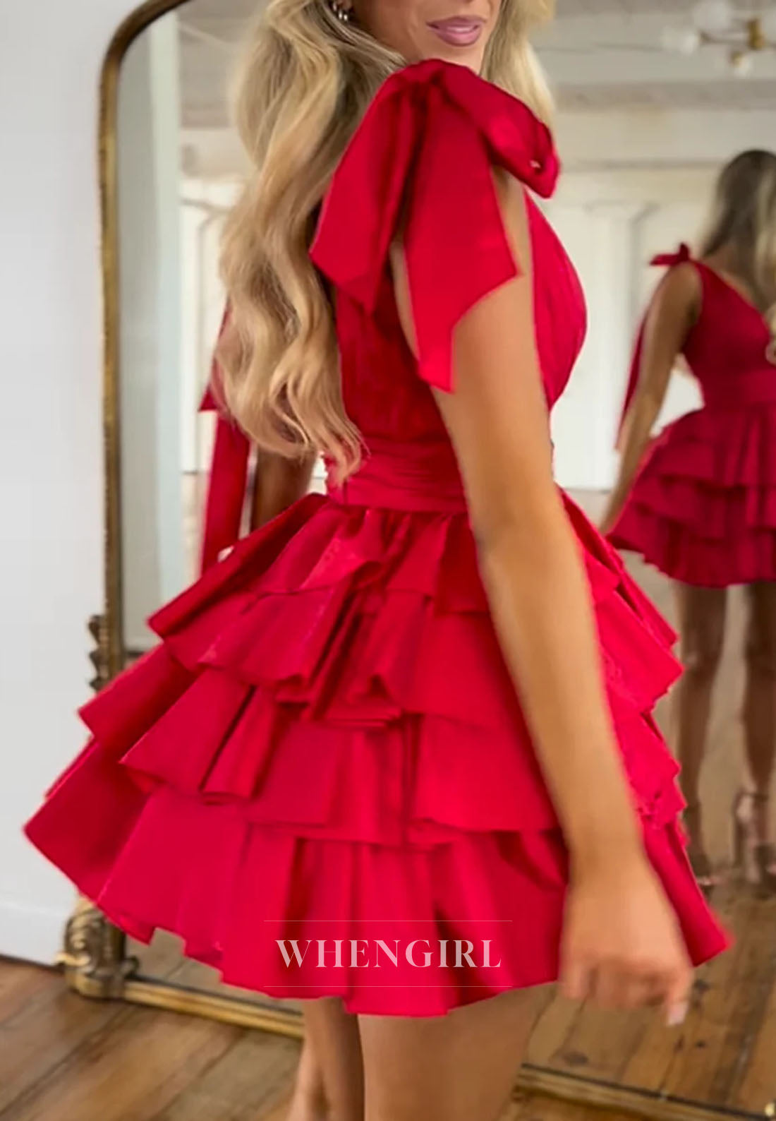 A-Line V Neck Sleeveless Multi Tiered Zipper Back Sleeveless Short Homecoming Dress