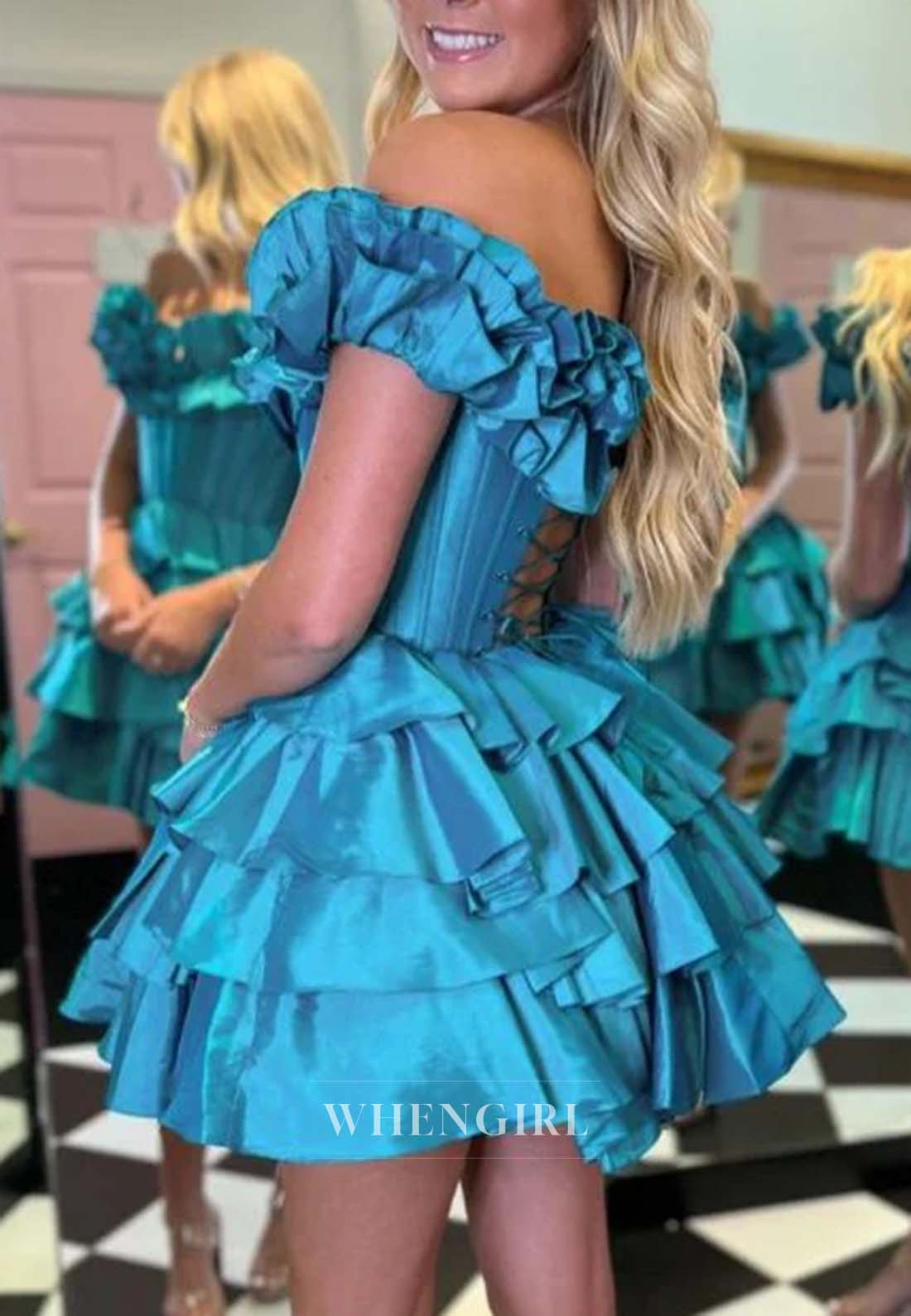 Sweetheart Off Shoulder Tiered Lace Up A-Line Homecoming Dress