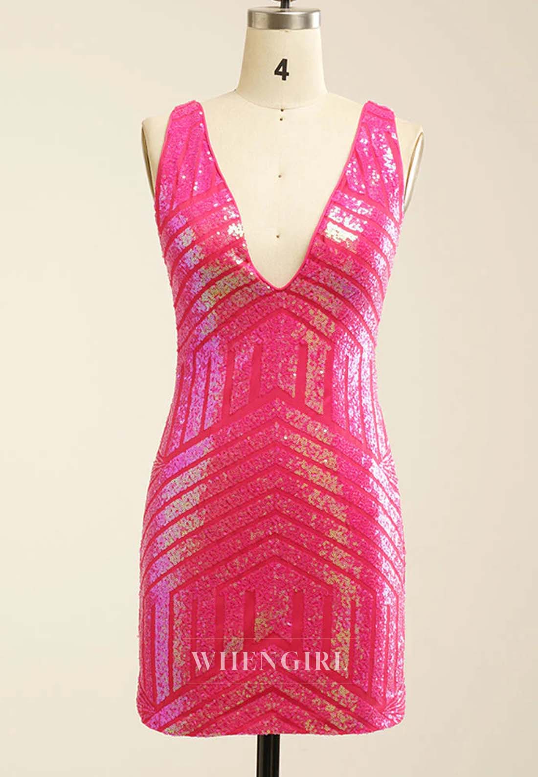 V Neck Sleeveless Sequins Sheath Back Zipper Short Homecoming Dress
