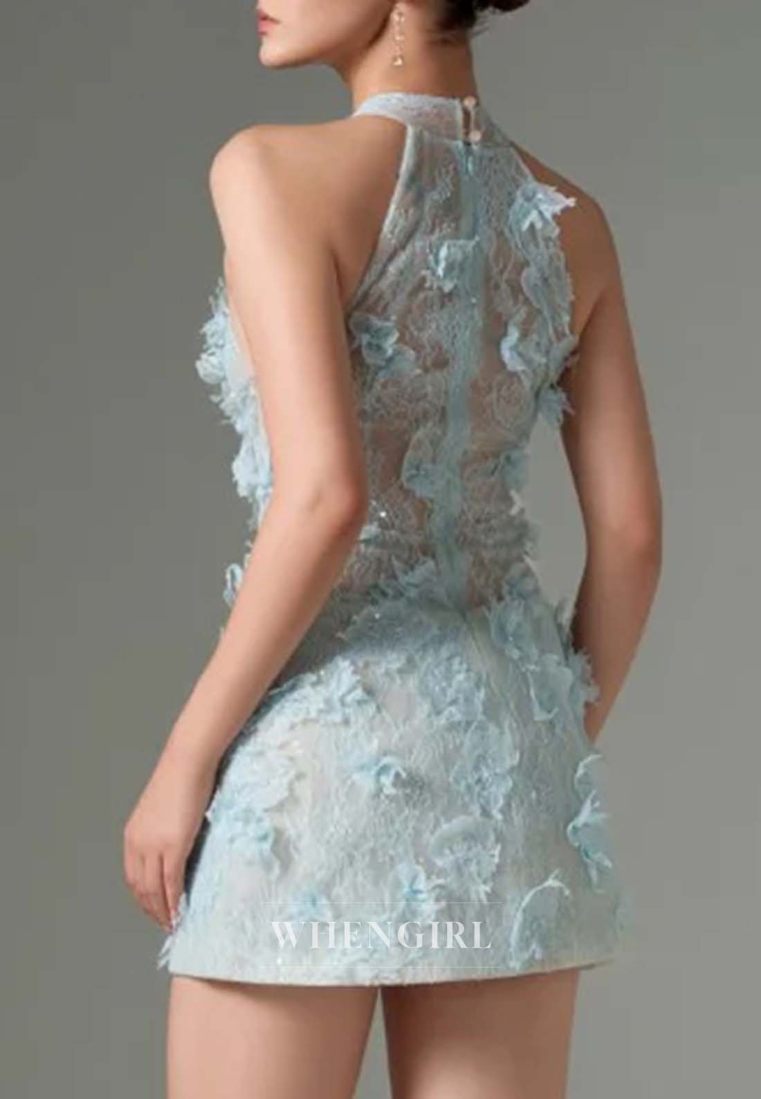 Sheath Halter Sleeveless Appliqued Lace Back Zipper Short Homecoming Dress