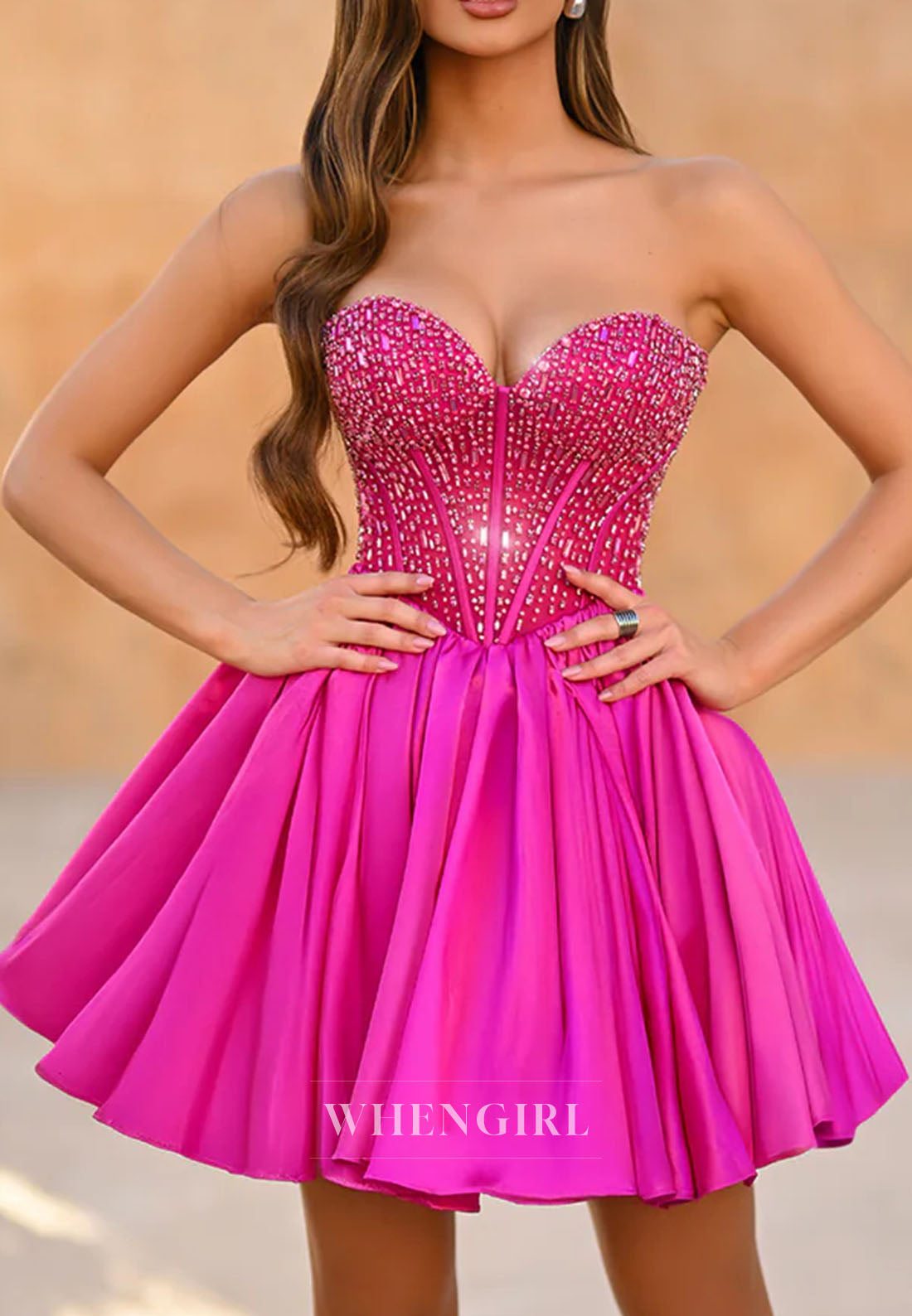 A-Line Sweetheart Sleeveless Beaded Strapless Satin Short Homecoming Dress