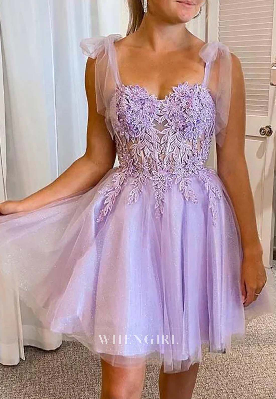 Lilac Appliqued Sweetheart Sleeveless Short A-Line Tulle Homecoming Dress