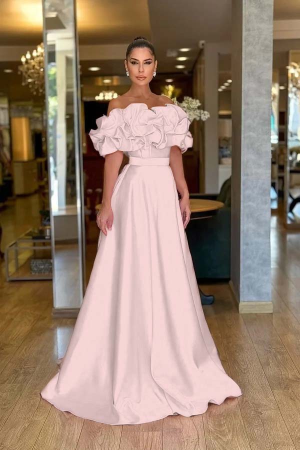 Lovely Pink Off-The-Shoulder Prom Dress