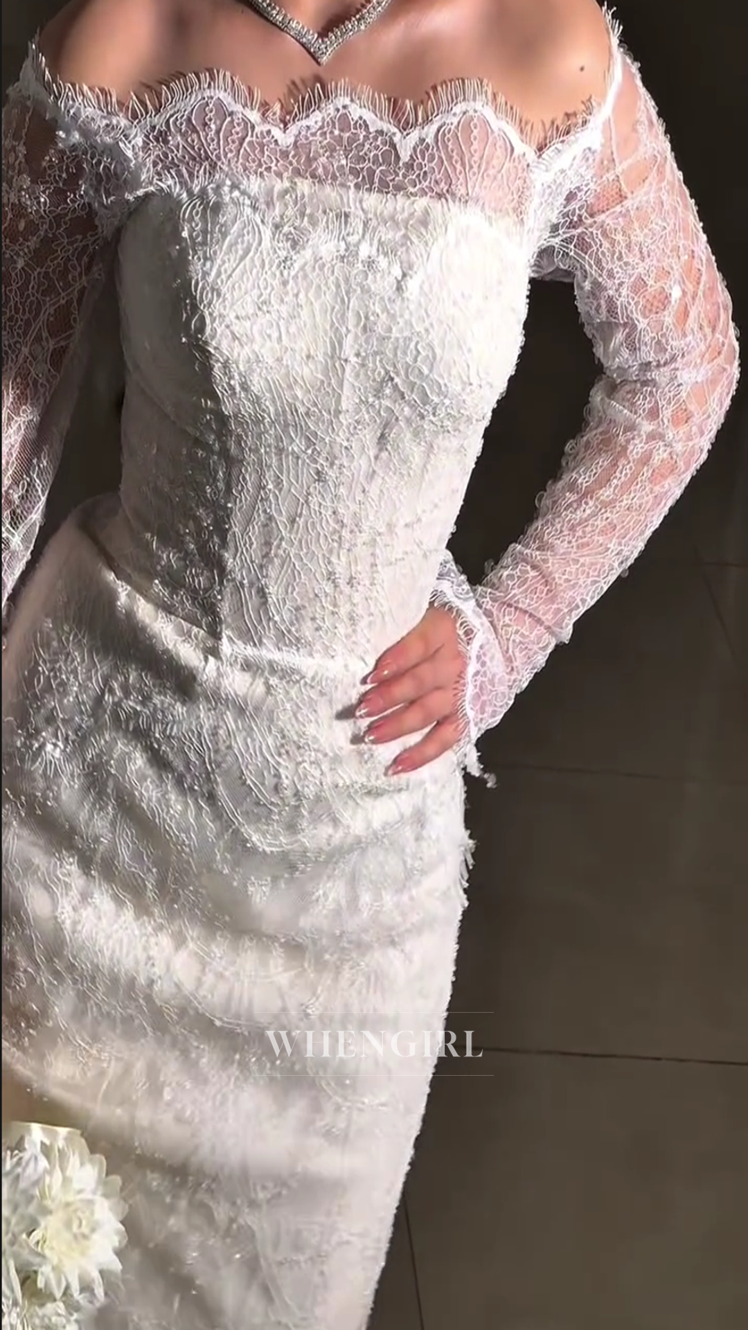 Trumpet Long Sleeves Lace Back Zipper Sweep Train Wedding Dress