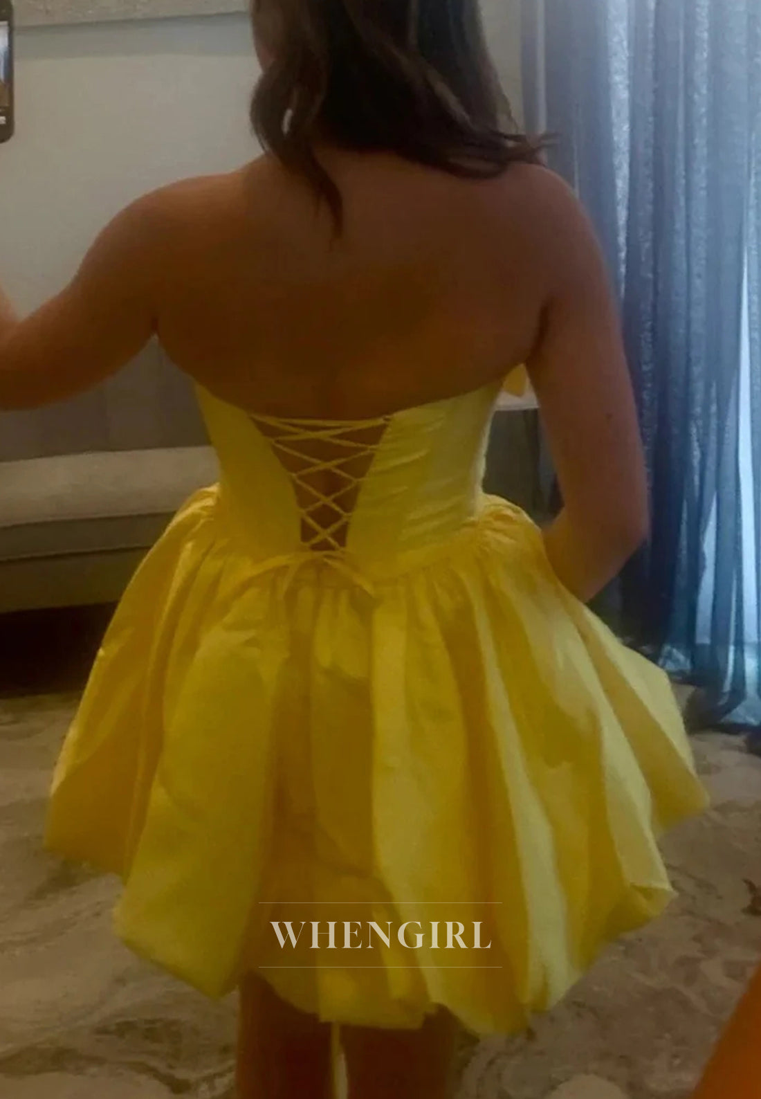A-Line Sleeveless Cut Out V Neck Lace Up Strapless Satin Short Homecoming Dress