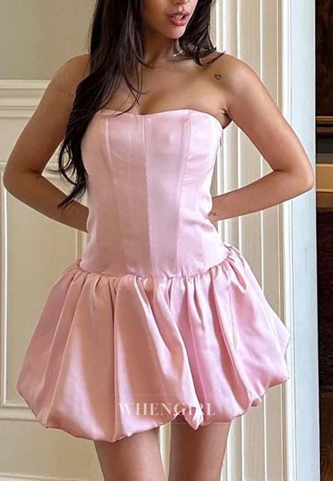 Pale Blush Tube Top Sleeveless A-Line Lace Up Short Homecoming Dress