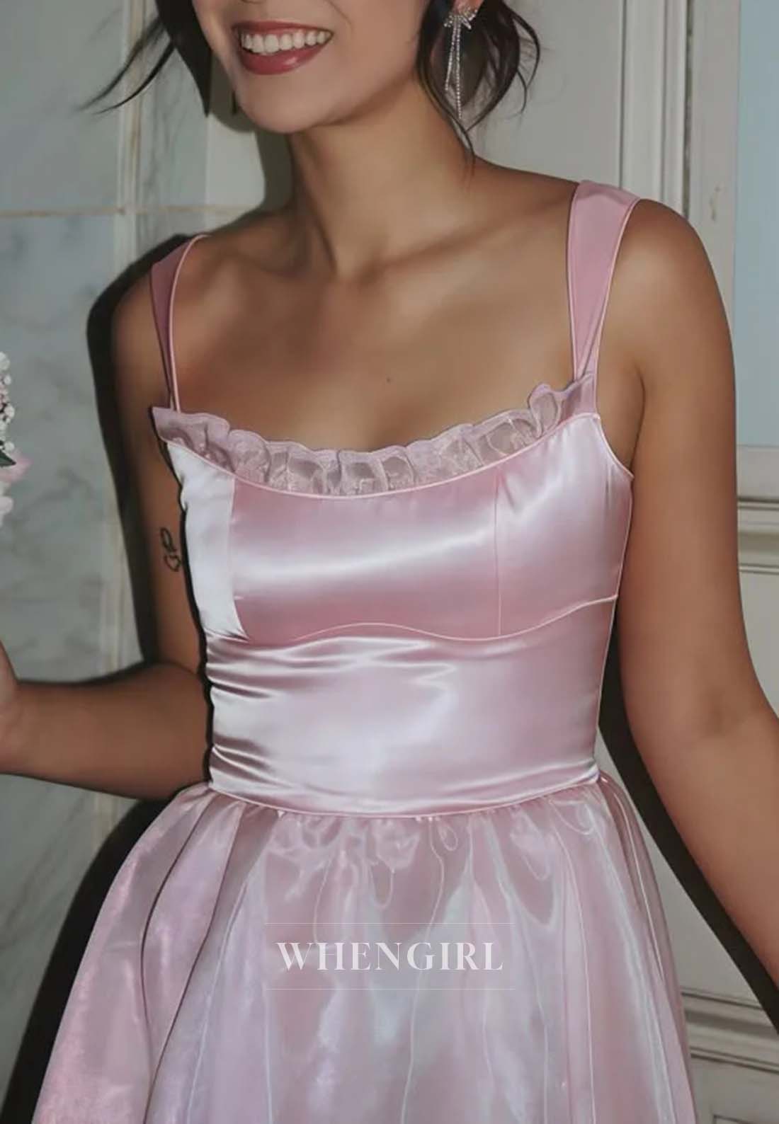 Square Neck Sleeveless Formal Gown A-Line Back Zipper Evening Dress with Sweep Train