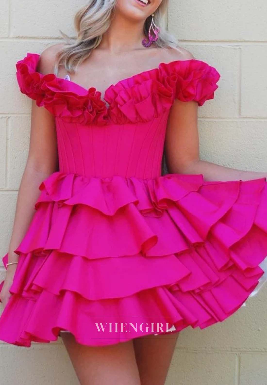 Sweetheart Off Shoulder Tiered Lace Up A-Line Homecoming Dress