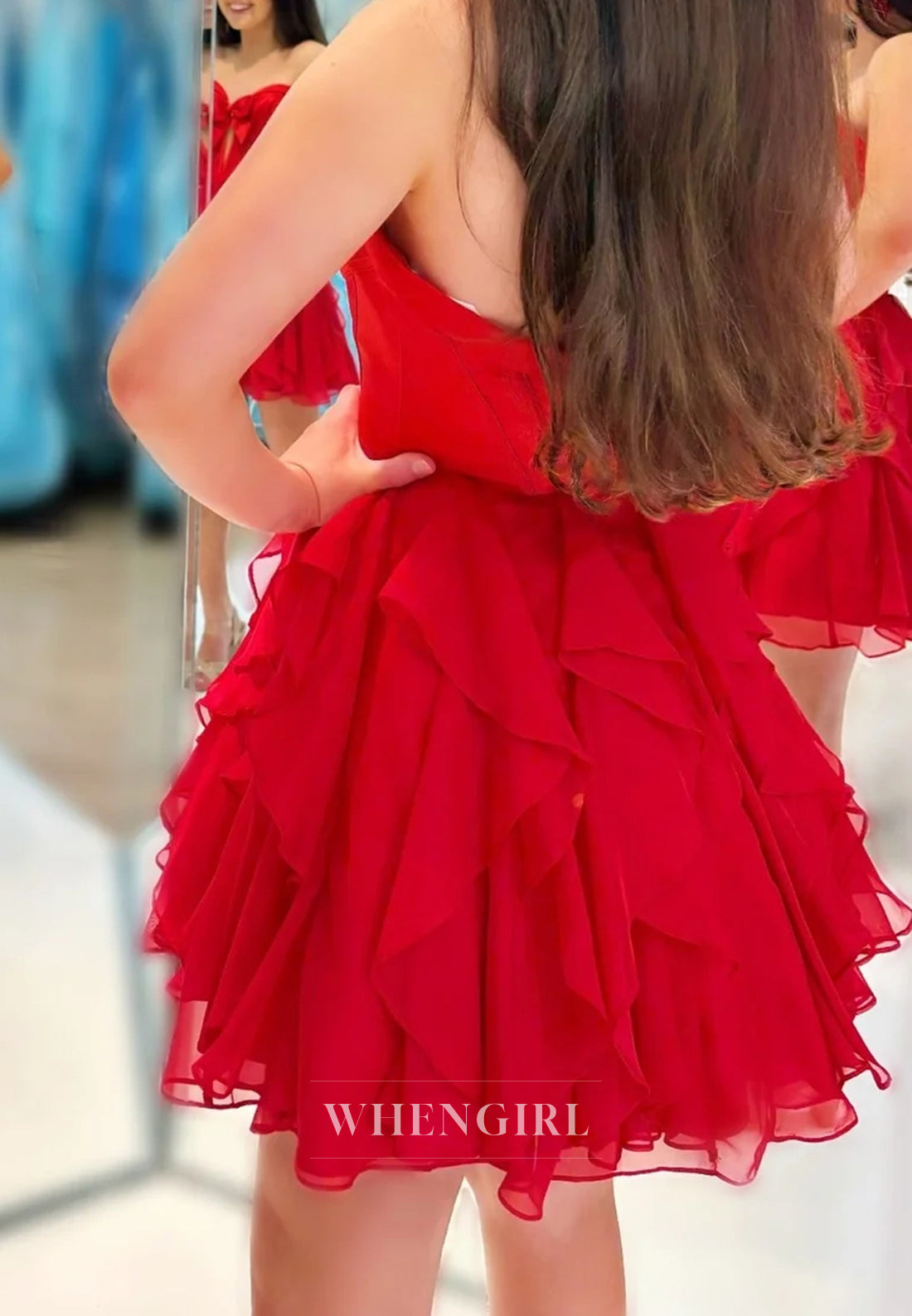 Bowknot Sweetheart Sleeveless Cut Out Multi Tiered A-Line Short Homecoming Dress