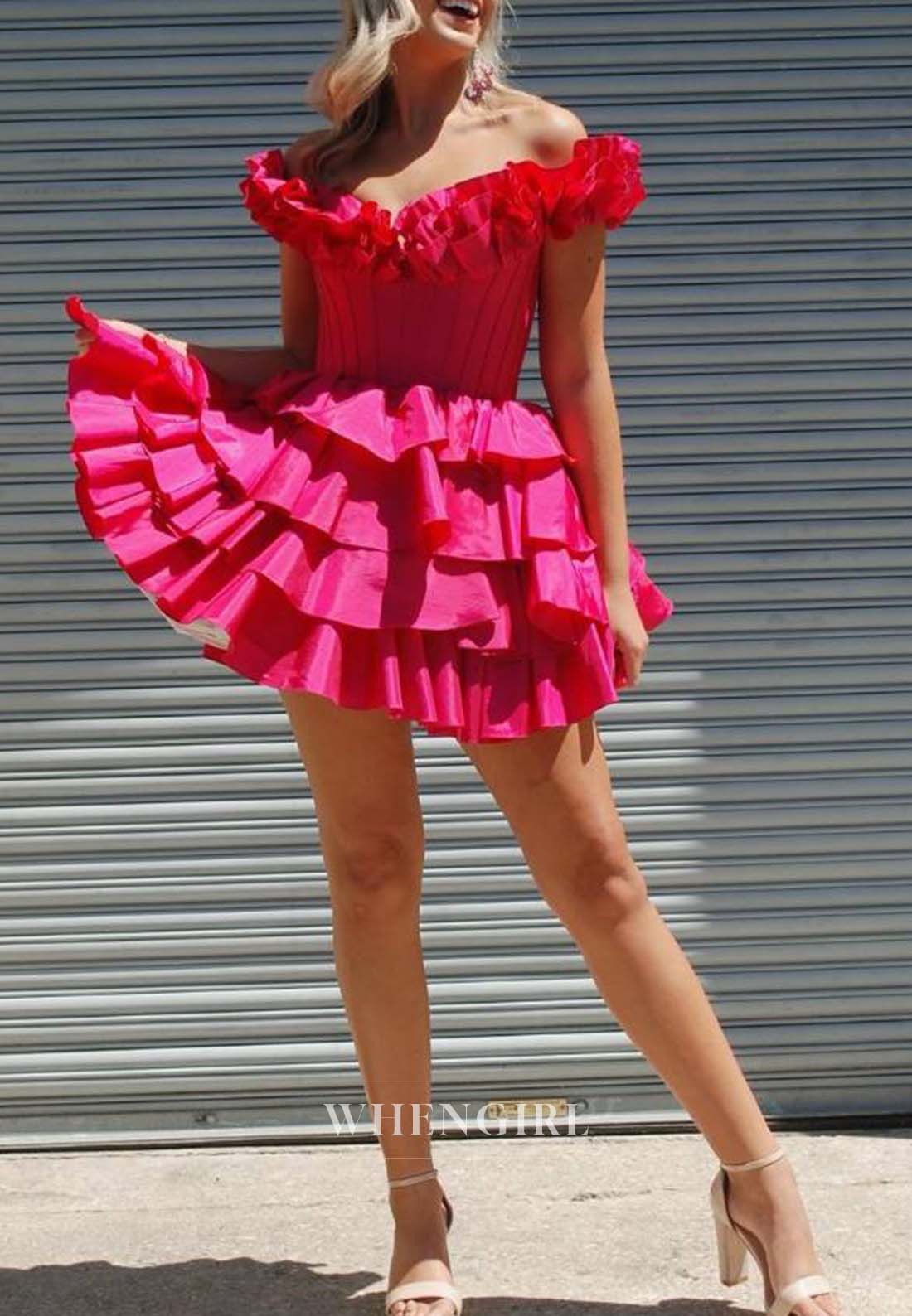 Sweetheart Off Shoulder Tiered Lace Up A-Line Homecoming Dress