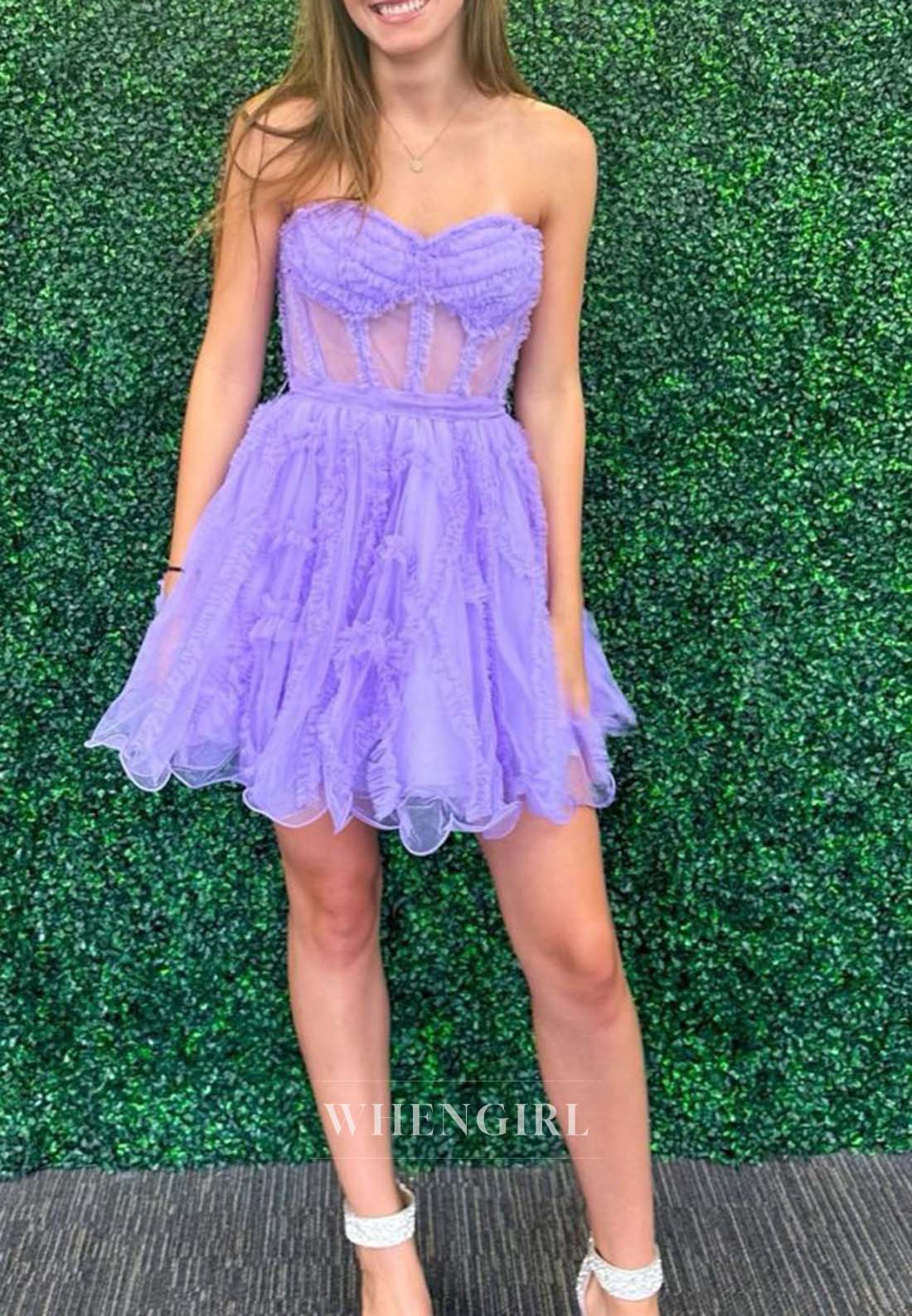 Sleeveless A-Line Back Zipper Sweetheart Short Strapless Homecoming Dress