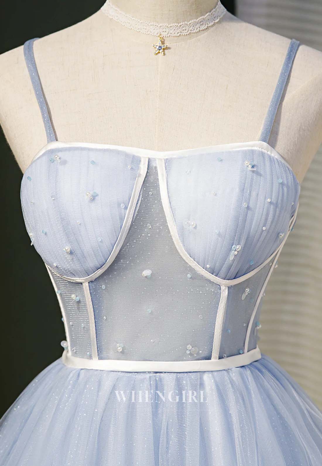Light Blue Off Shoulder Sleeveless A-Line Tulle Lace Up Short Homecoming Dress