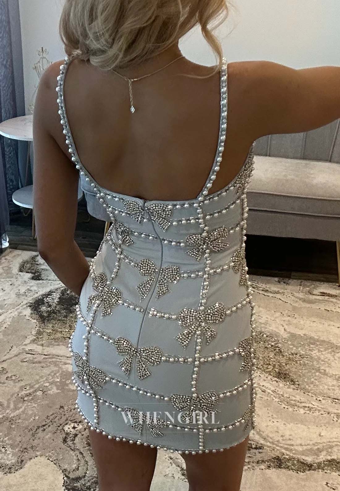 White Pearls Rhinestone Beading Sleeveless Short Sheath Homecoming Dress
