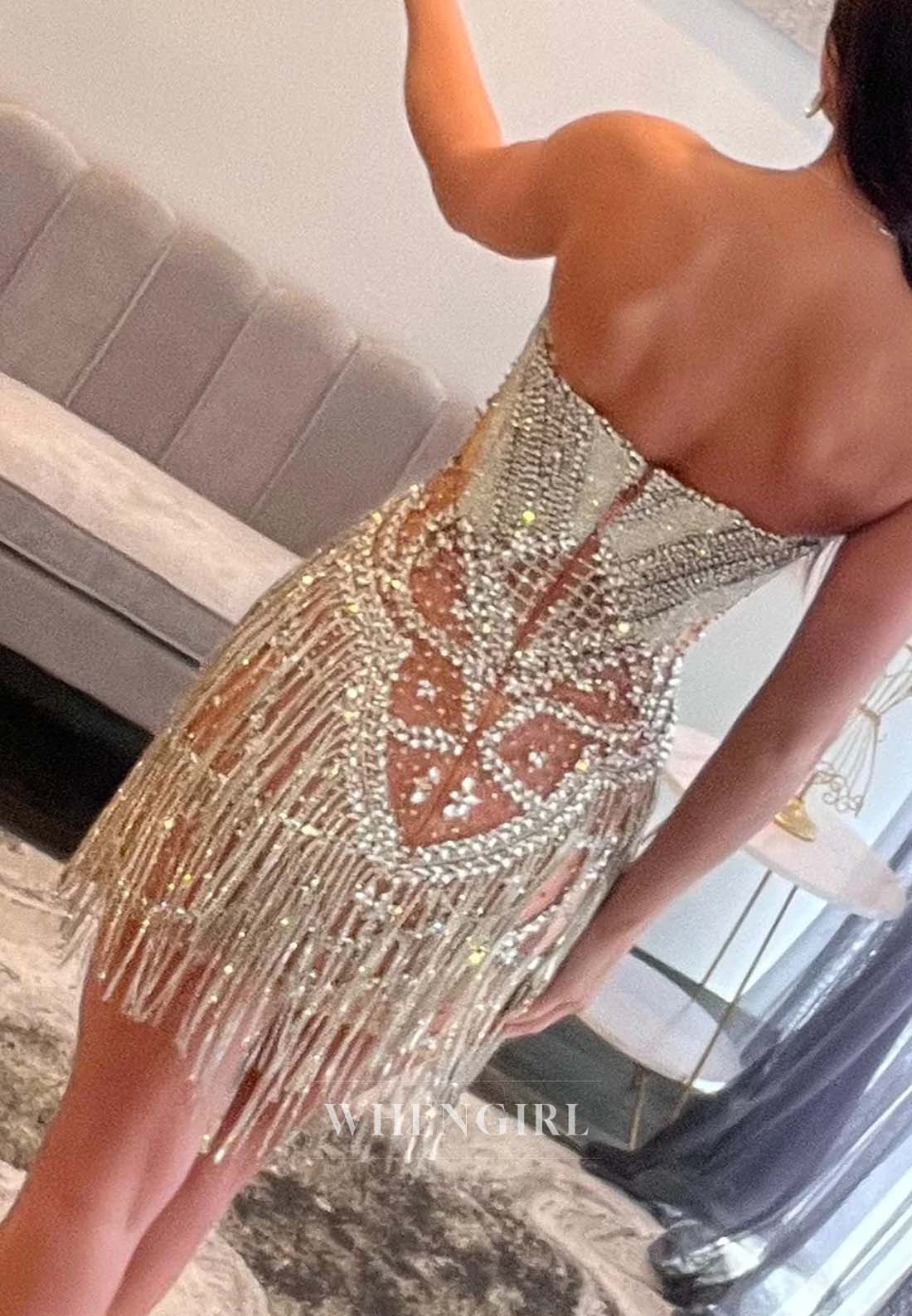 Tassel Beaded Back Zipper Sleeveless Sweetheart Short Homecoming Dress