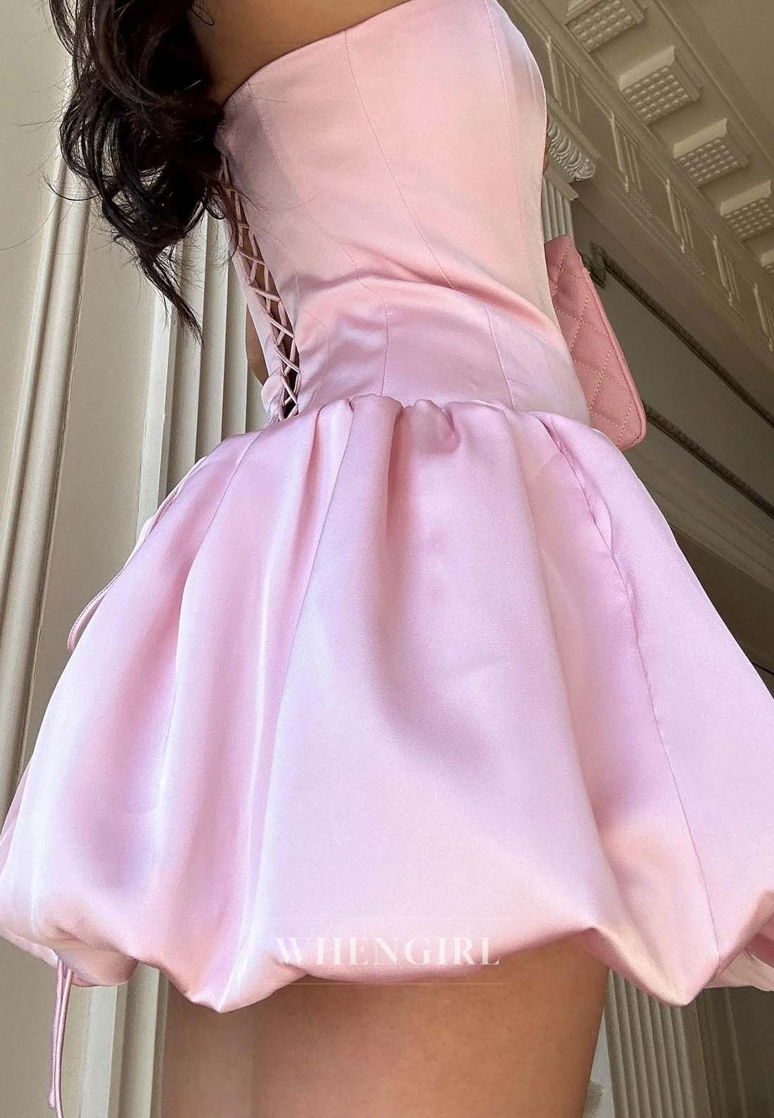 Pale Blush Tube Top Sleeveless A-Line Lace Up Short Homecoming Dress