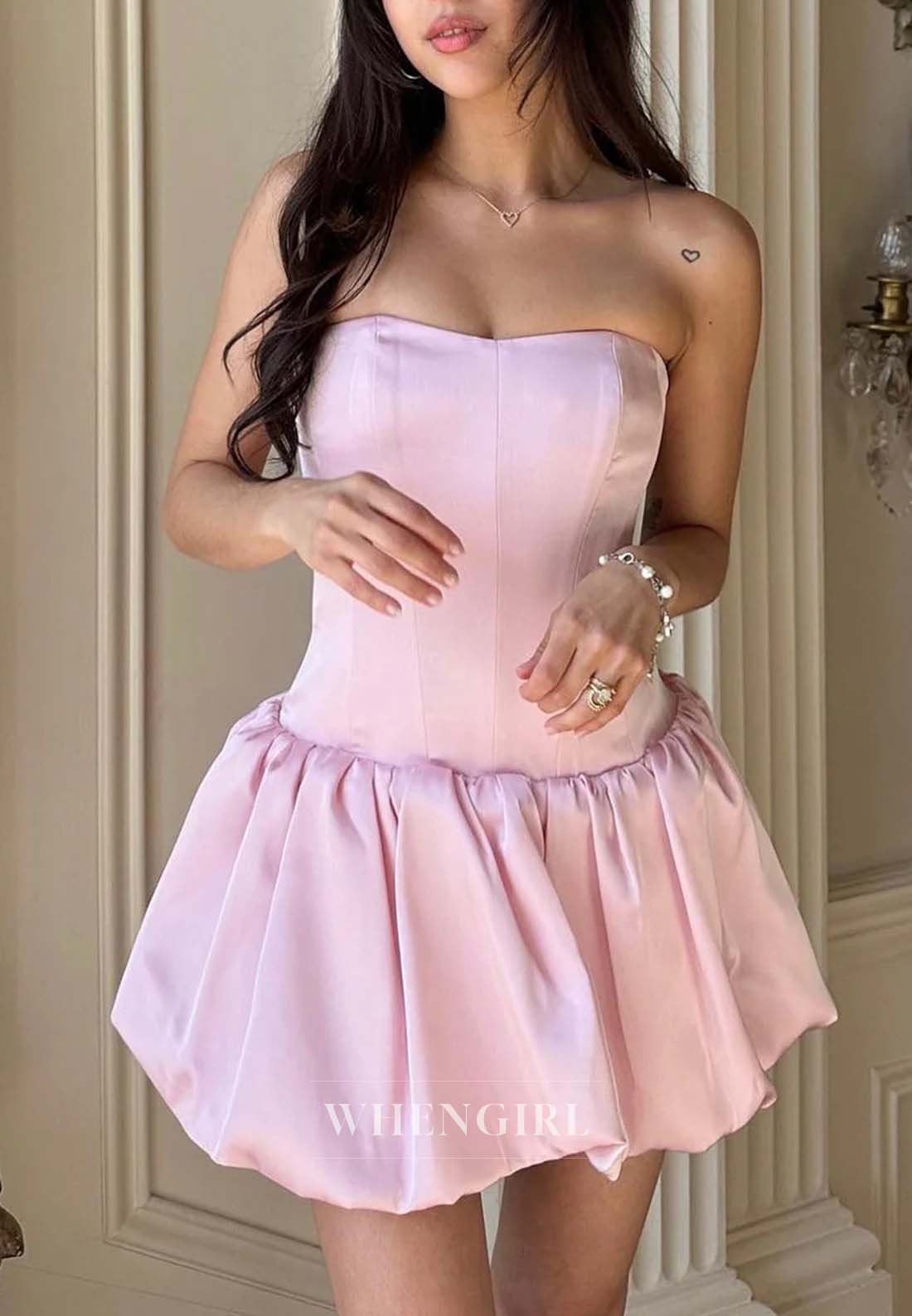 Pale Blush Tube Top Sleeveless A-Line Lace Up Short Homecoming Dress