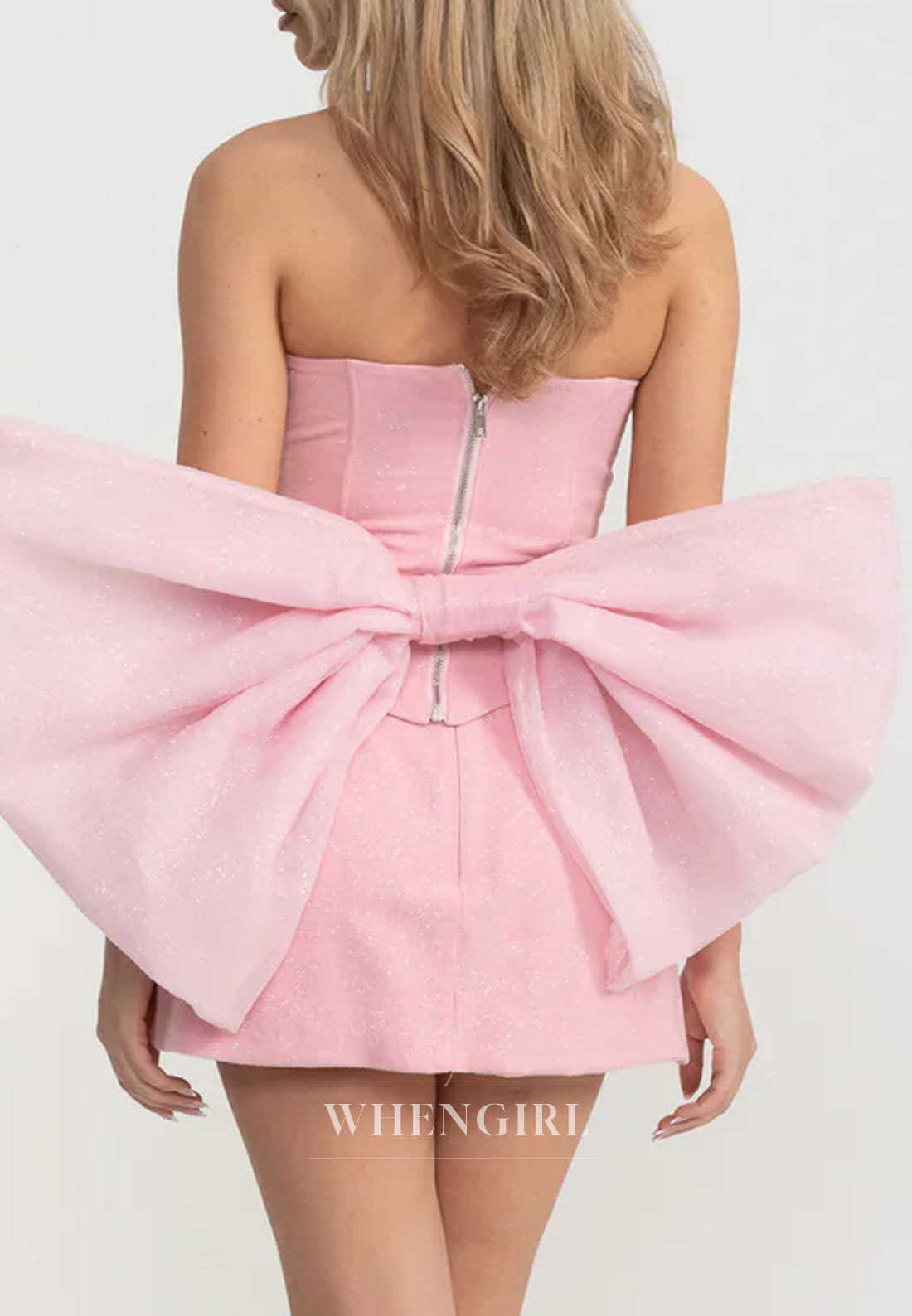 Light Pink Sweetheart Beaded Sheath Back Zipper Short Homecoming Dress with Removable Bowknot