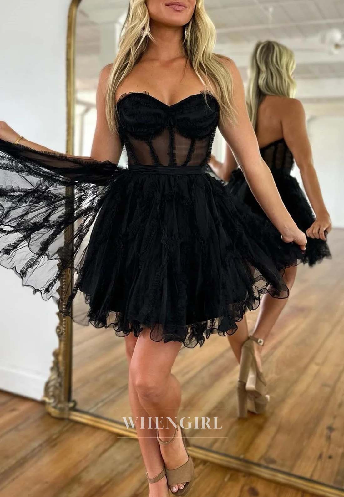 Sleeveless A-Line Back Zipper Sweetheart Short Strapless Homecoming Dress