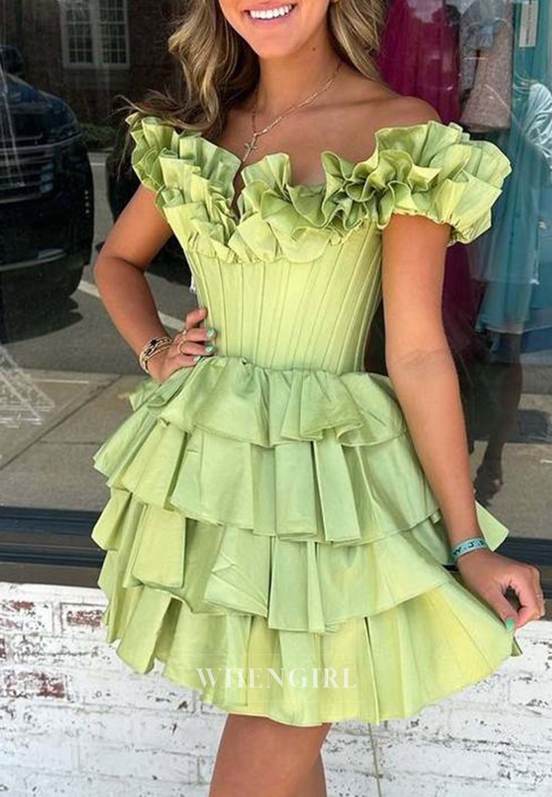 Sweetheart Off Shoulder Tiered Lace Up A-Line Homecoming Dress