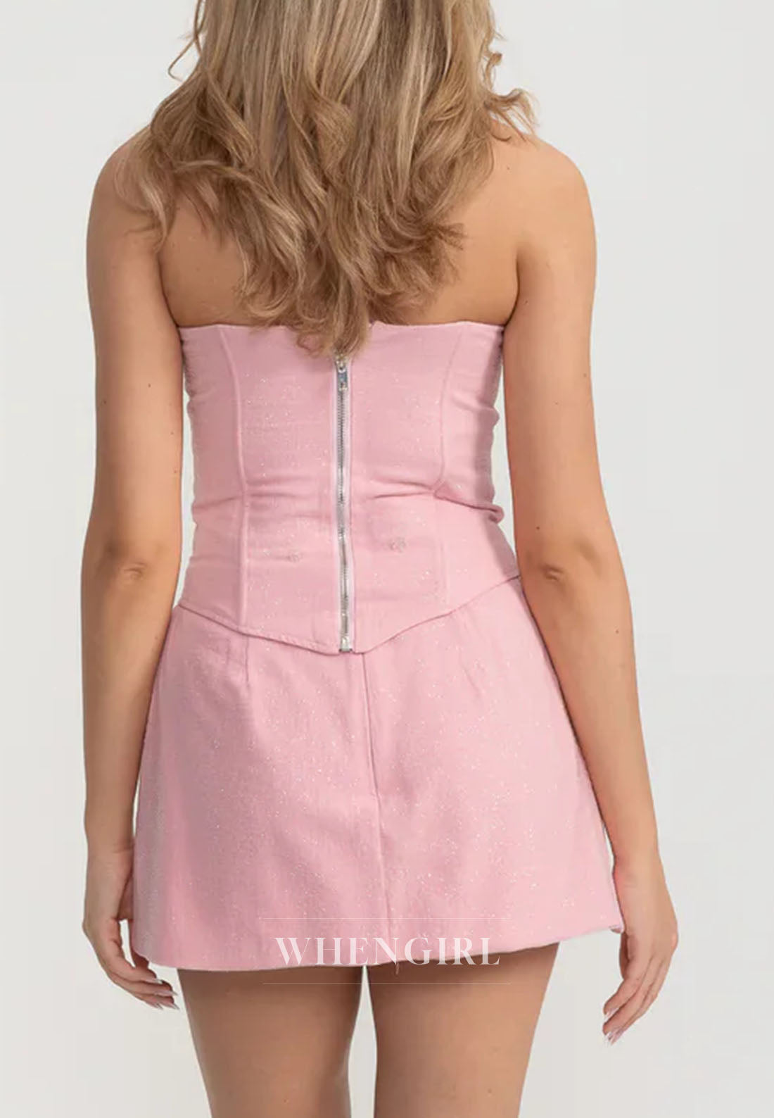 Light Pink Sweetheart Beaded Sheath Back Zipper Short Homecoming Dress with Removable Bowknot