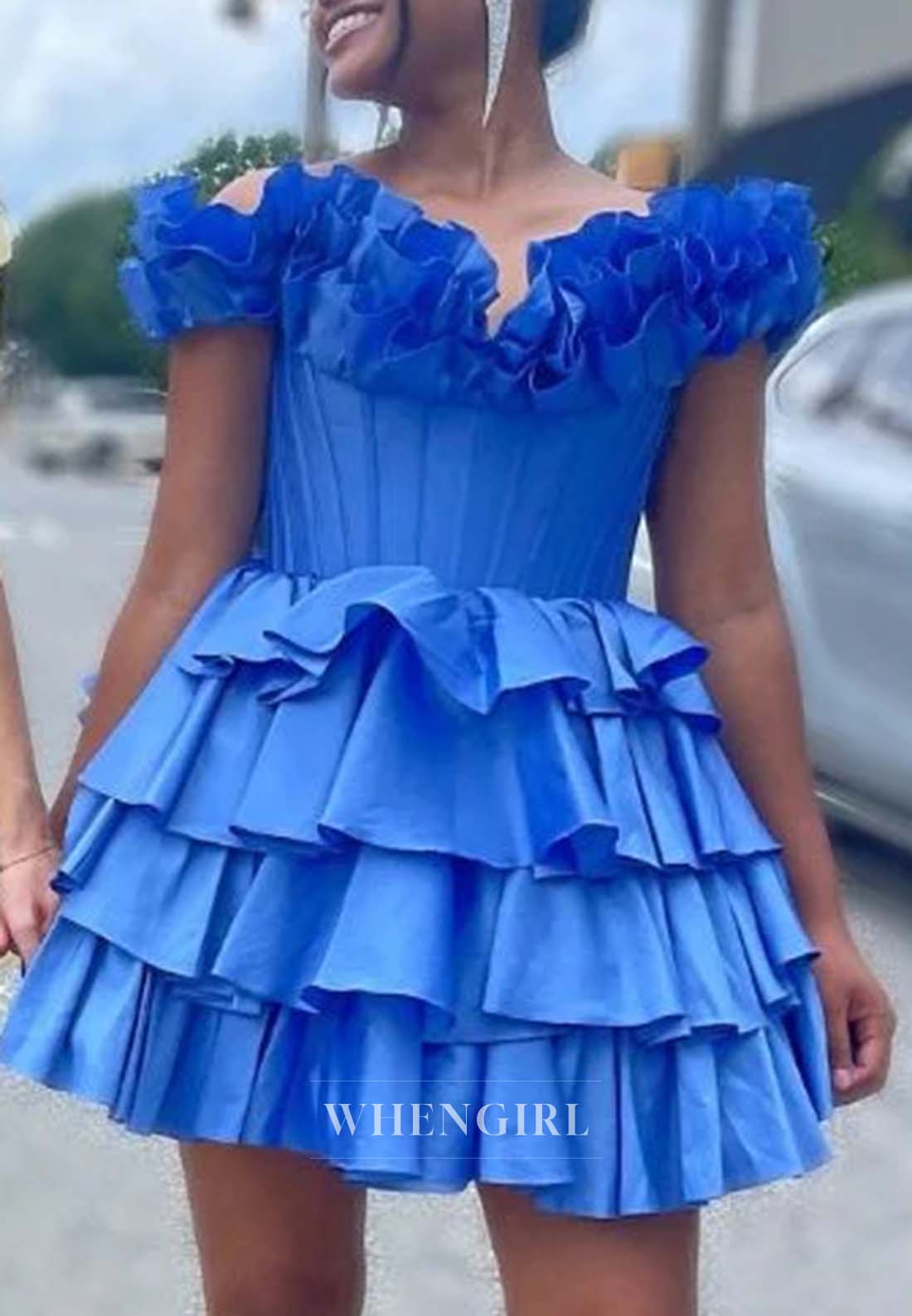 Sweetheart Off Shoulder Tiered Lace Up A-Line Homecoming Dress