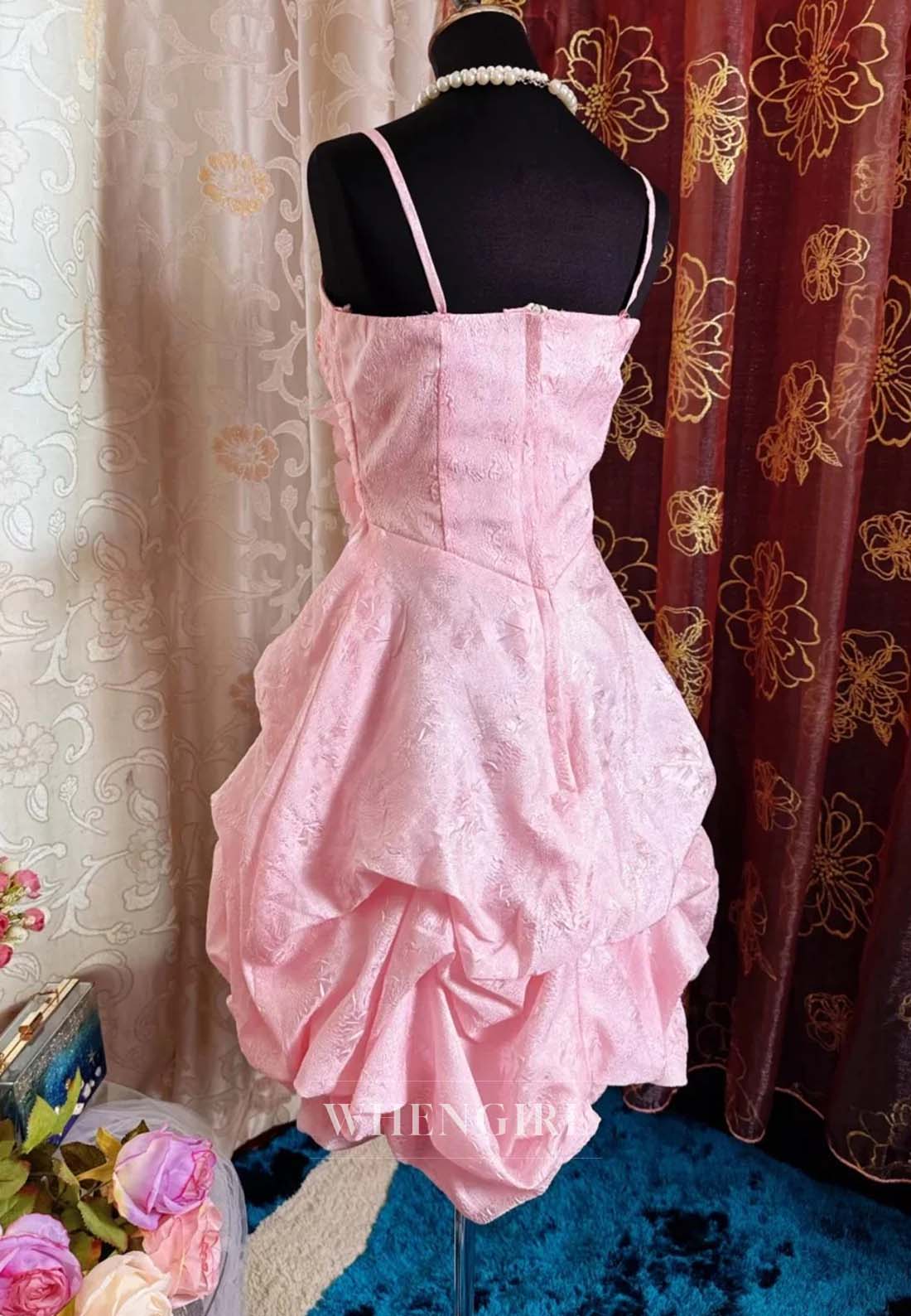 Candy Pink Ruched Flowers Beaded Back Zipper Sheath Short Homecoming Dress