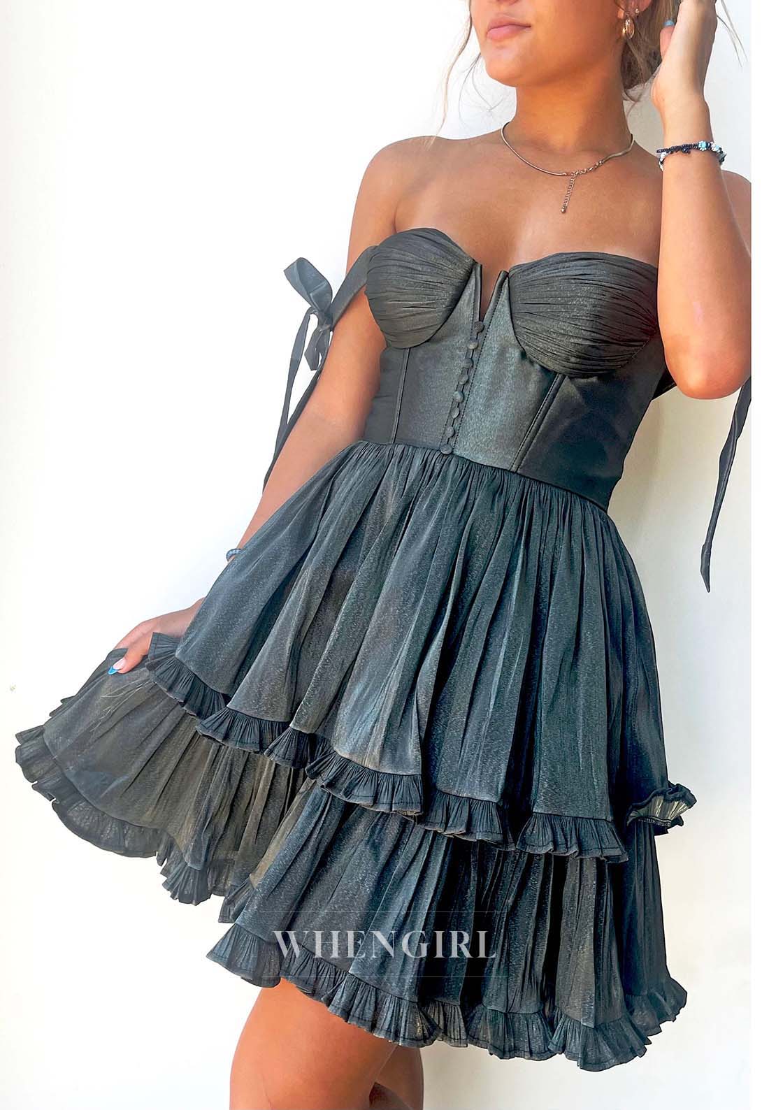 Off Shoulder Sleeveless A-Line Sweetheart Ruffles Short Homecoming Dress