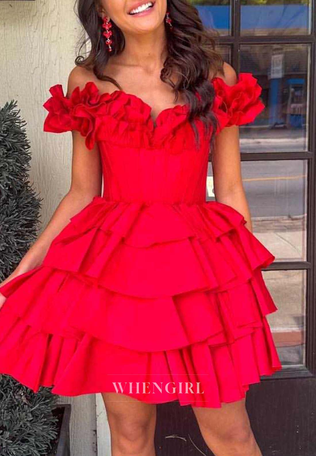 Sweetheart Off Shoulder Tiered Lace Up A-Line Homecoming Dress