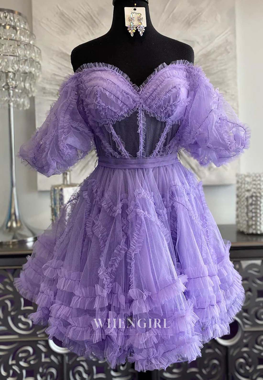 A-Line Short Sleeves Sweetheart Back Zipper Homecoming Dress