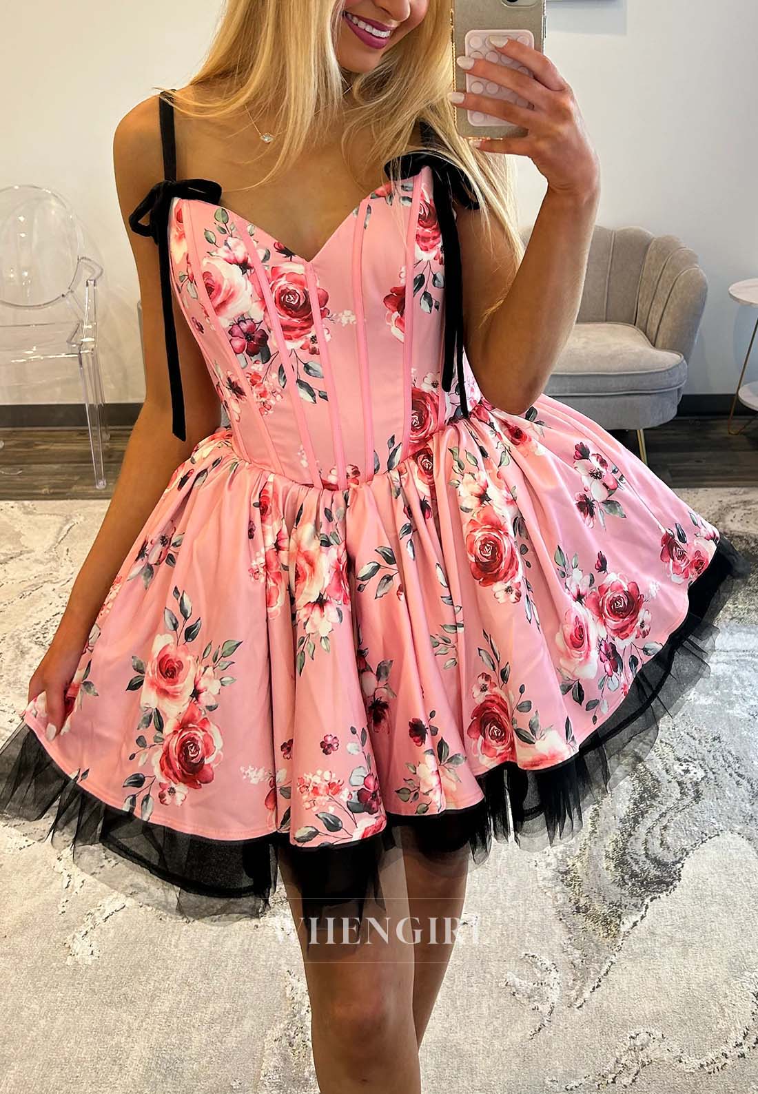 Sweetheart Sleeveless Floral Back Zipper A-Line Short Homecoming Dress