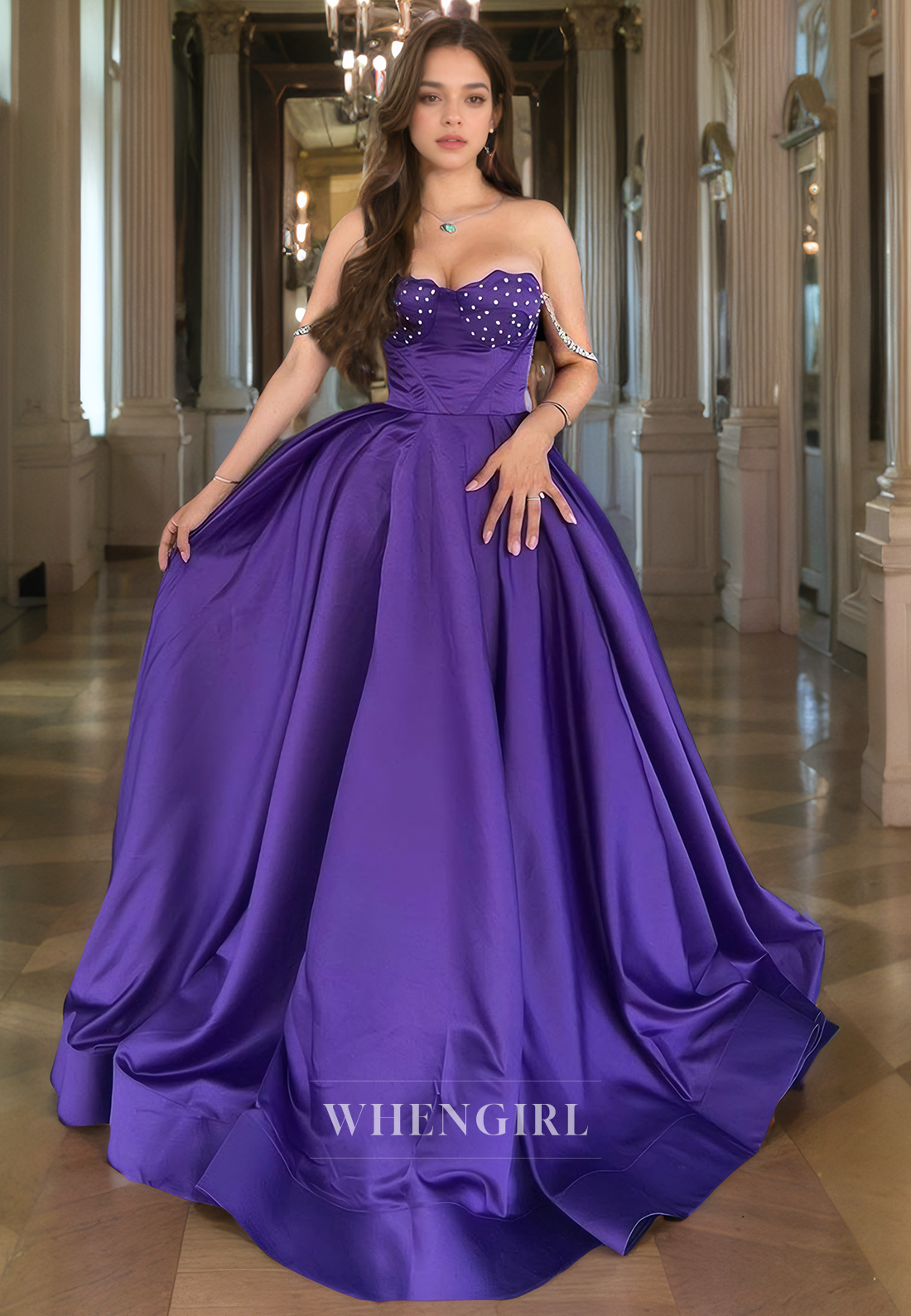 A-Line Strapless Sleeveless Beaded Long Prom Dress