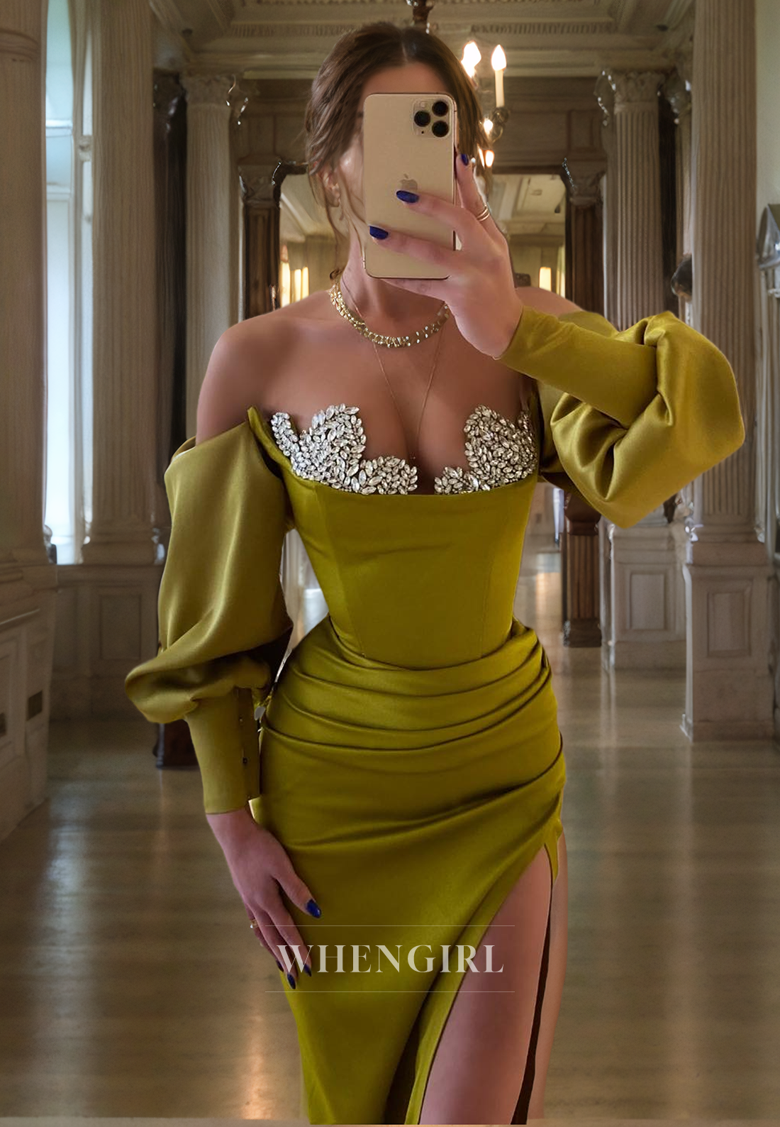 Sheath Off Shoulder Long Sleeveless Pleated Beaded Long Prom Dress