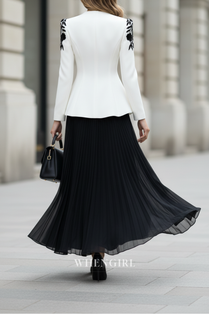 A-Line Long Sleeves Embroidery V Neck Two Pieces Maxi Dress