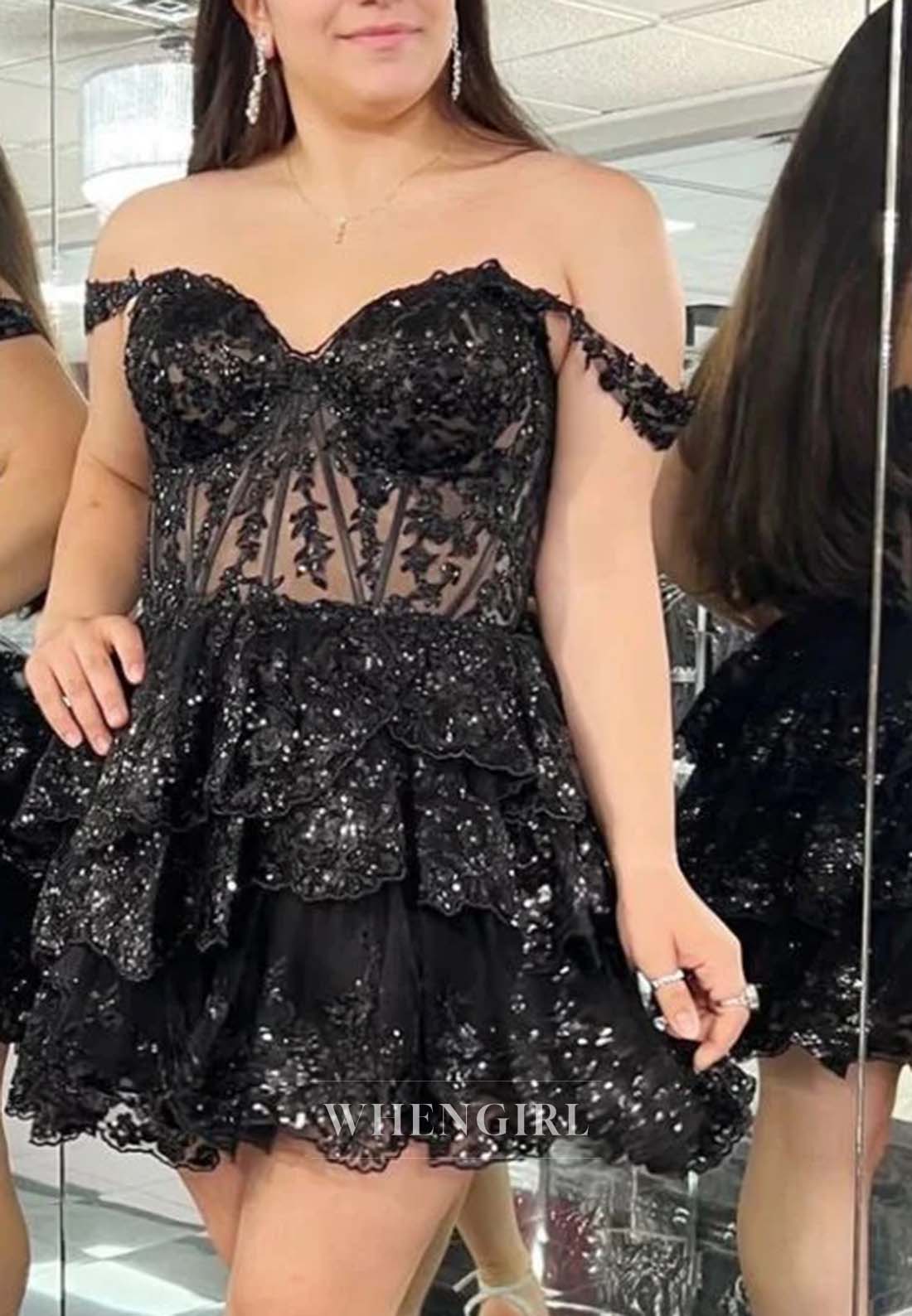 A-Line Off Shoulder Multi Tiered Back Zipper Sweetheart Homecoming Dress