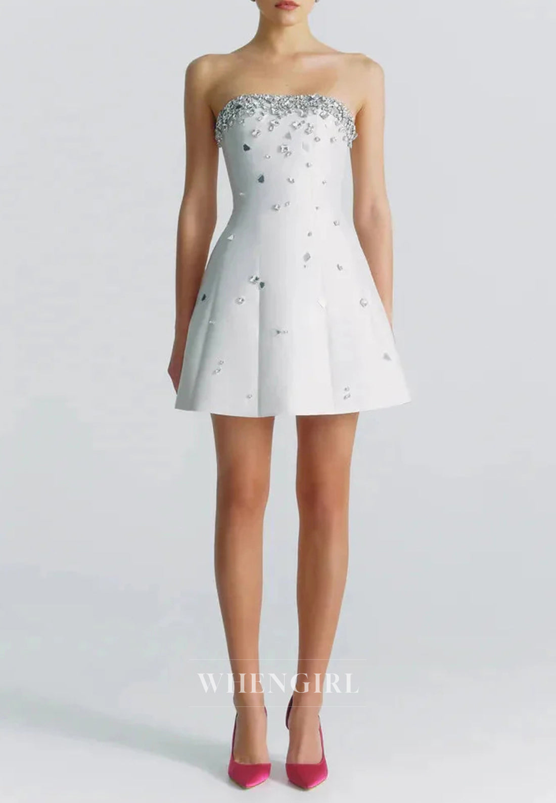 A-Line Beaded Sleeveless Strapless Short Homecoming Dress